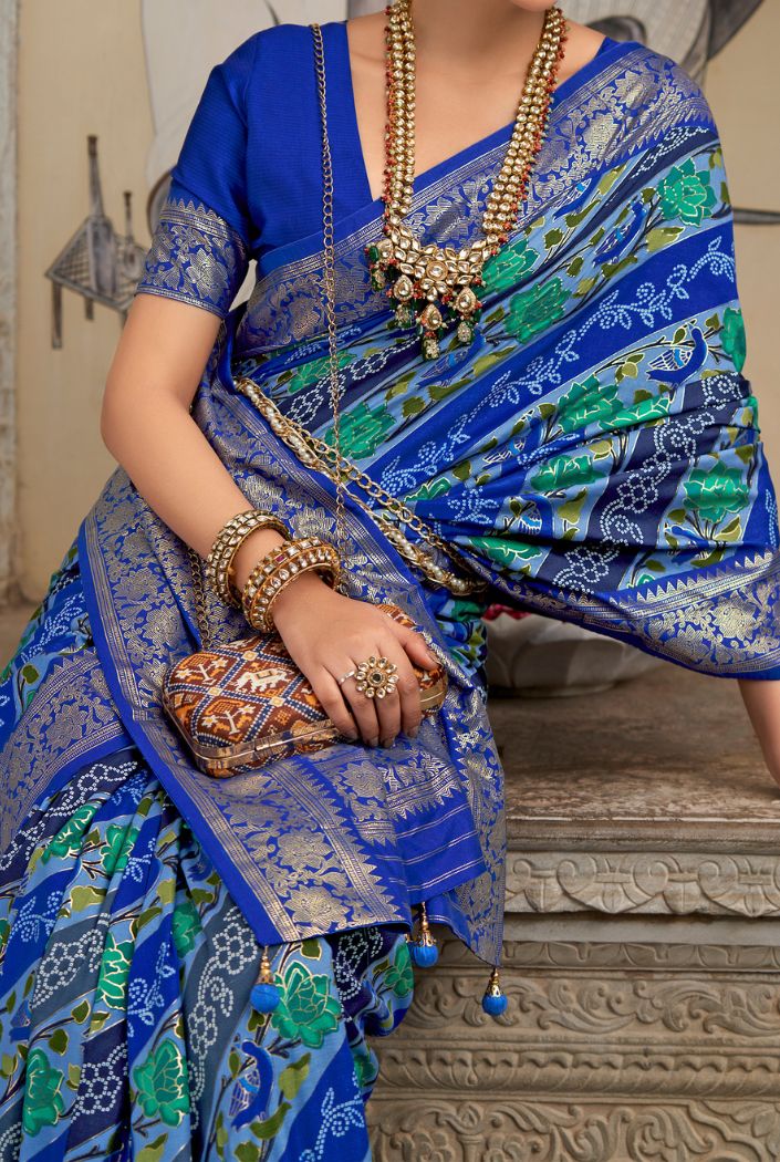 Catalina Blue Banarasi Patola Silk Saree