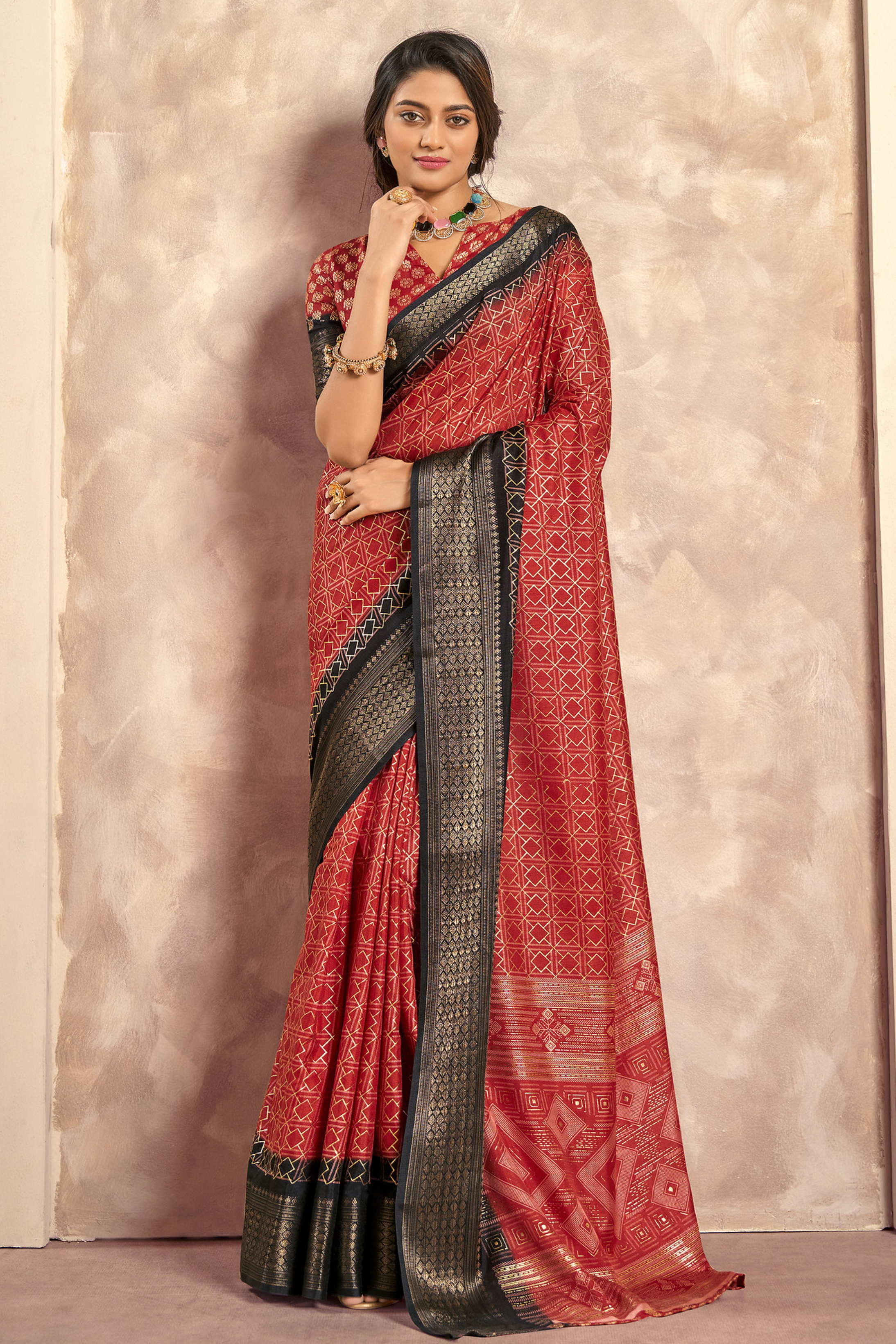 Mahogany Red Woven Banarasi Celo Silk Saree