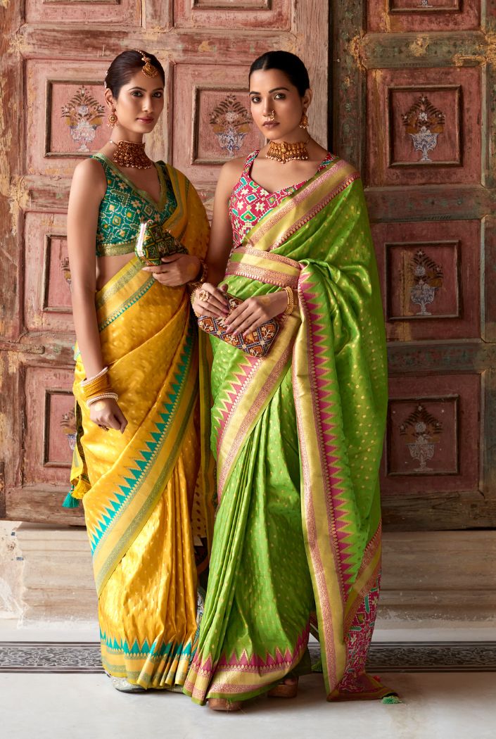 Parrot Green Woven Zari Banarasi Patola Silk Saree