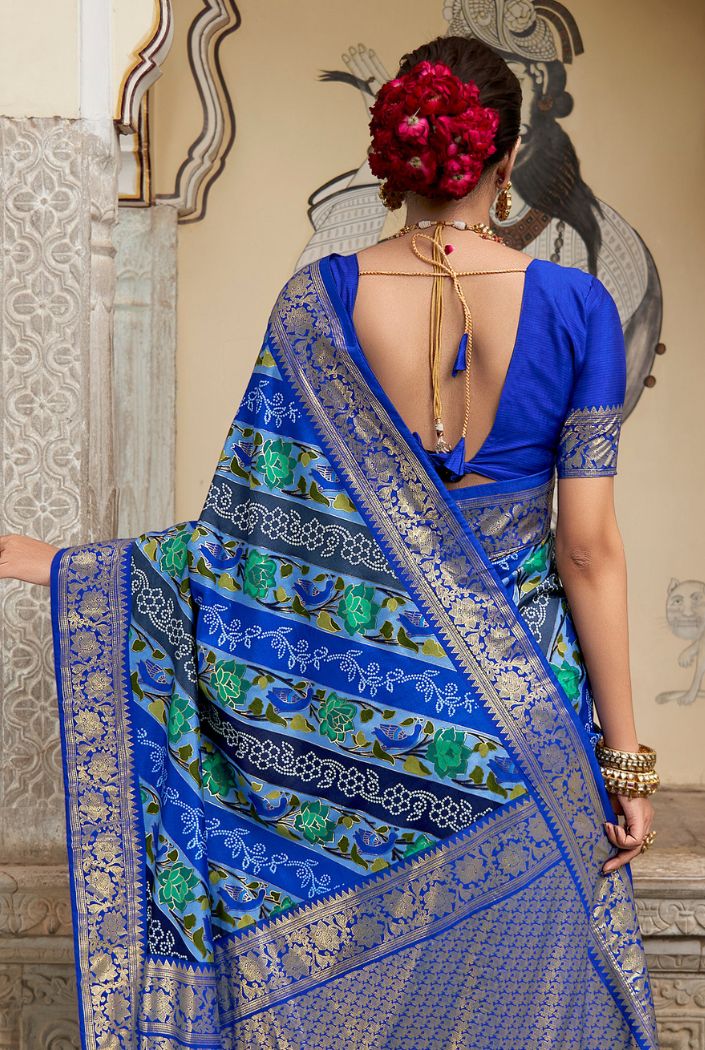 Catalina Blue Banarasi Patola Silk Saree