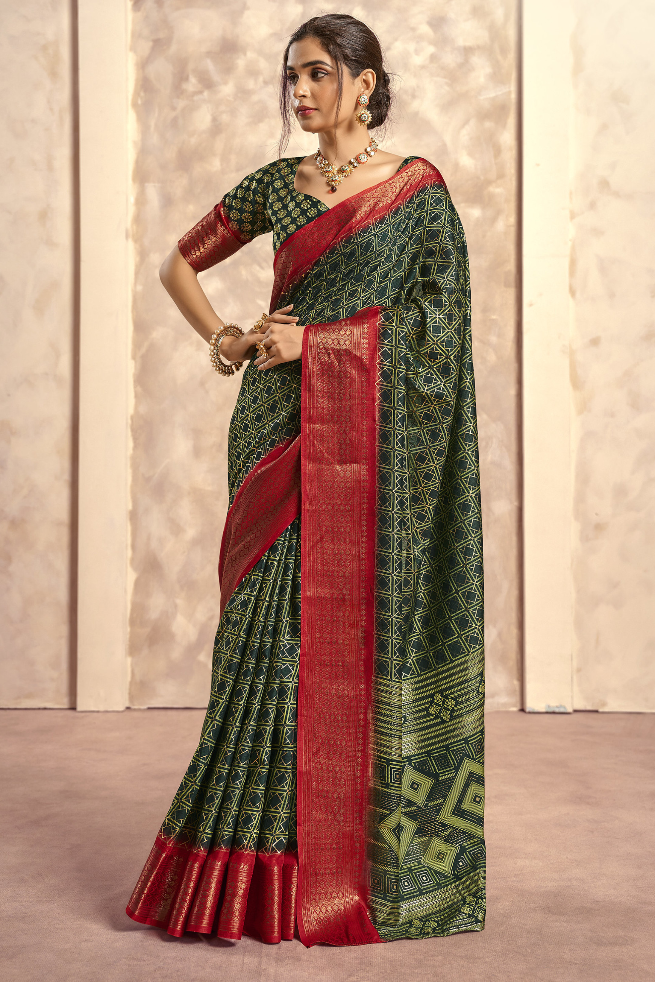 Cabbage Pont Green Woven Banarasi Celo Silk Saree