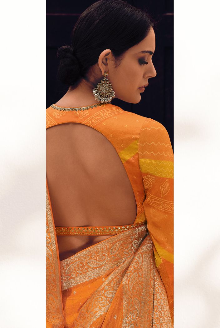 Cognac Yellow Designer Banarasi Silk Saree