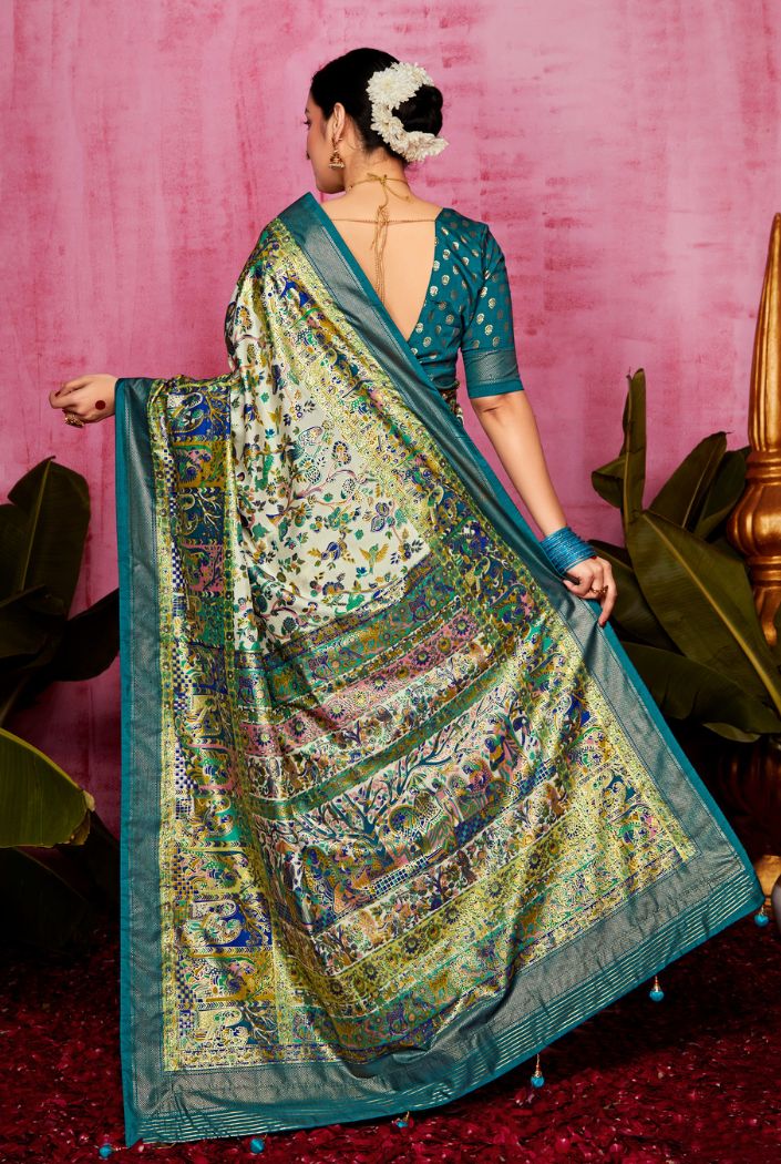 Amulet Green and Blue Patola Soft Silk Saree