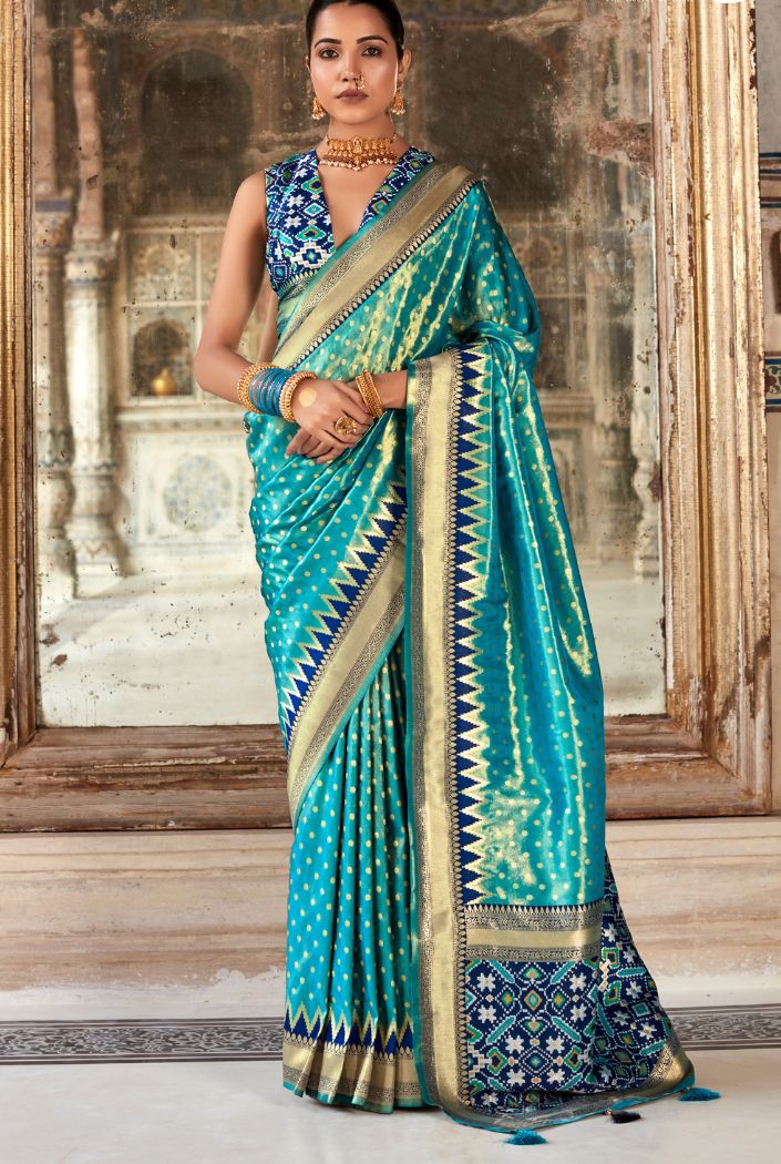 Neon Blue Woven Zari Banarasi Patola Silk Saree