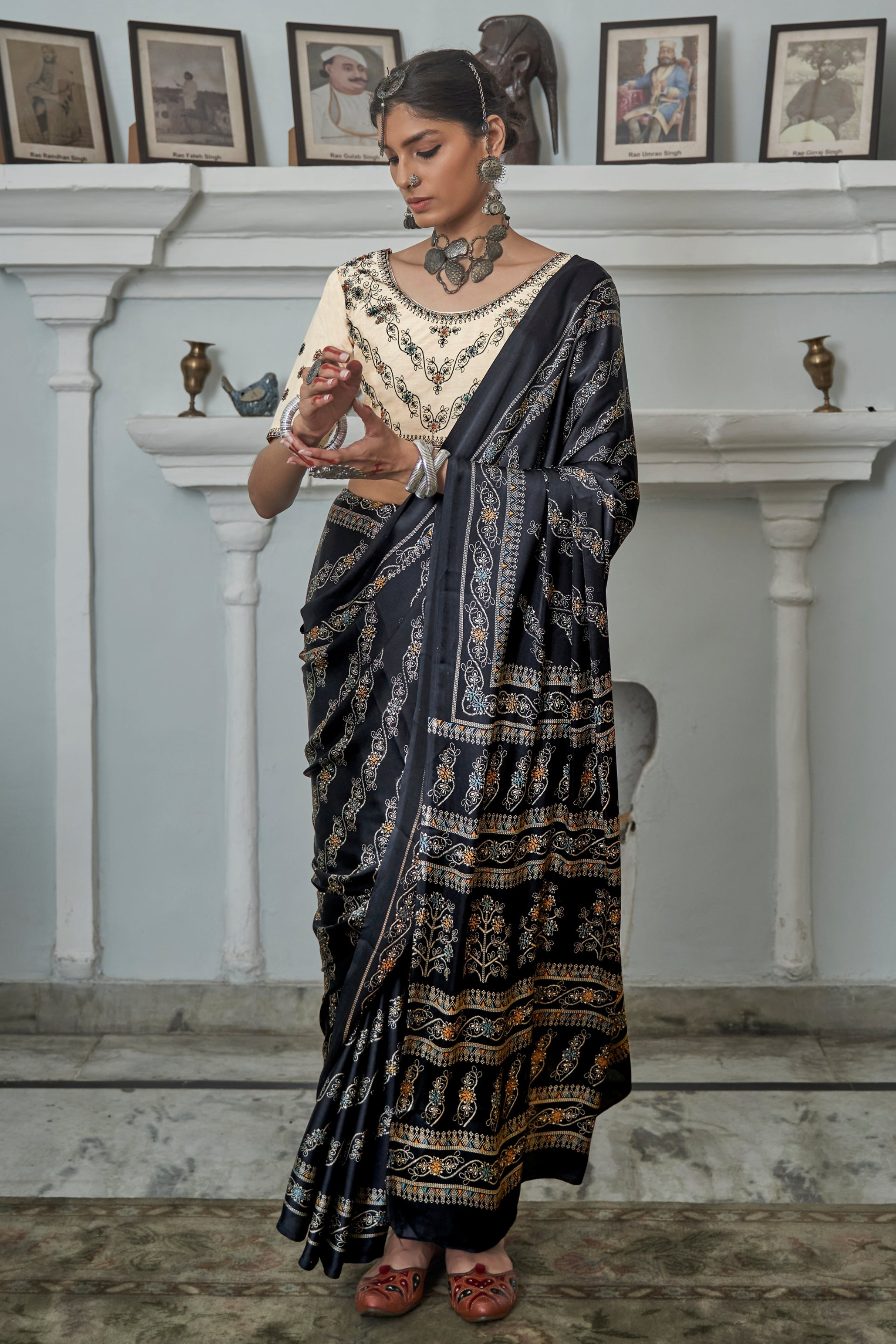 Zeus Black Gajji Silk Saree with embroidery blouse