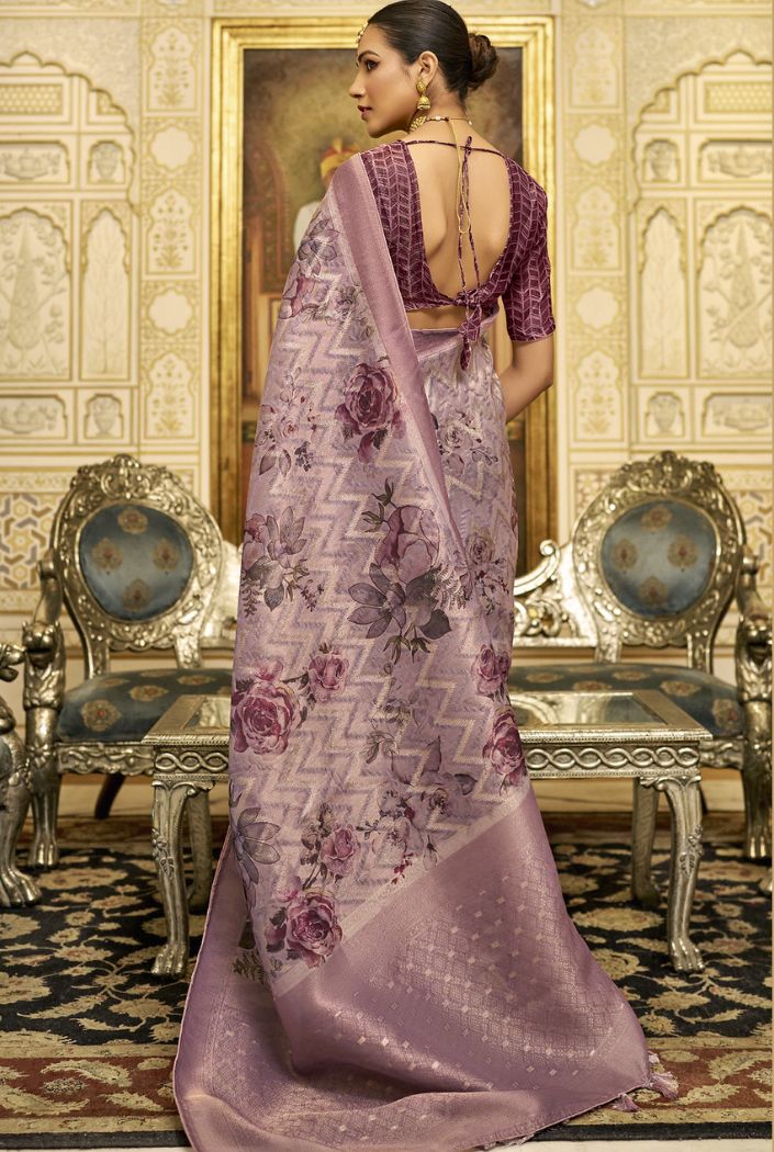 Orchid Pearl Purple Organza Tissue Silk Saree