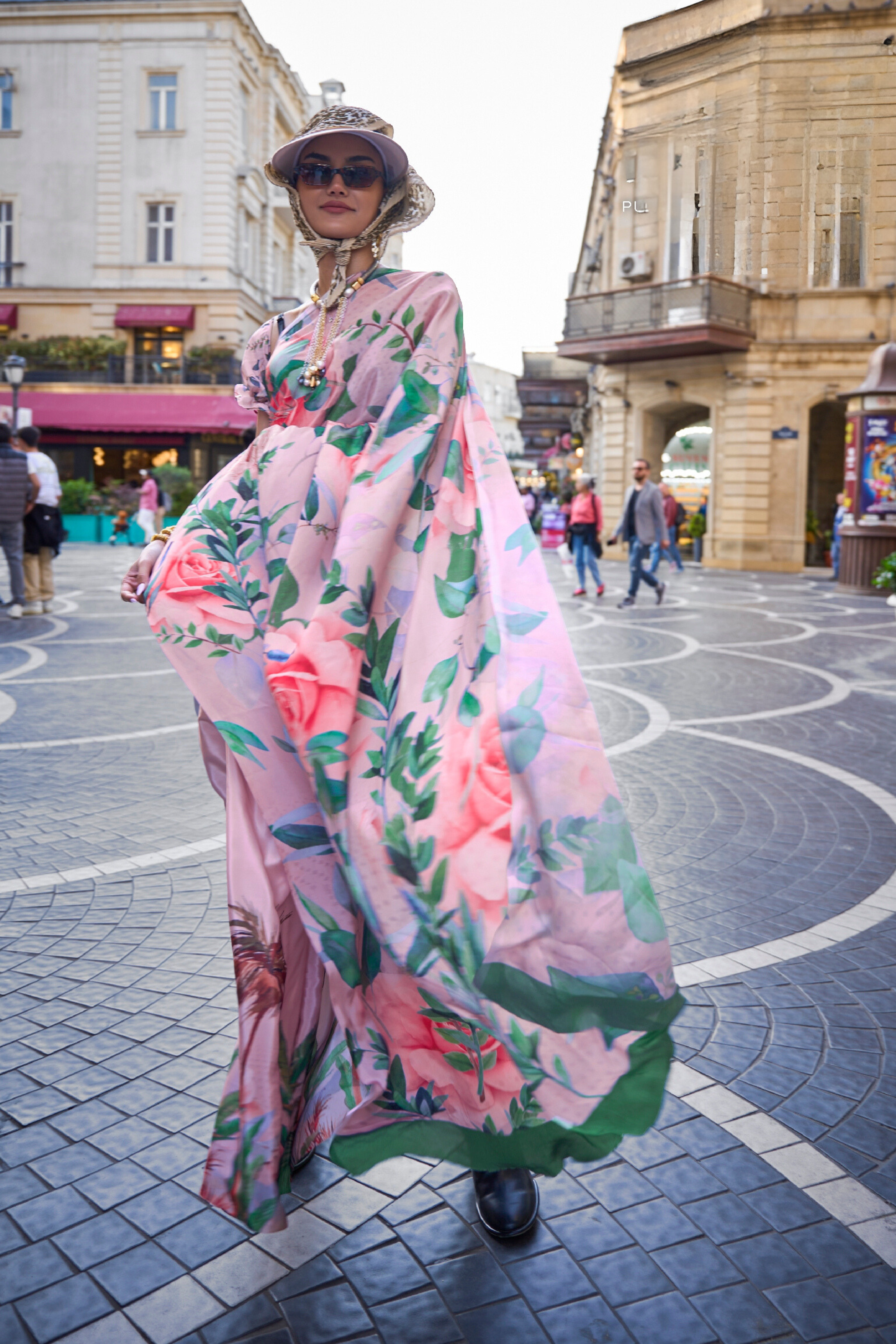 Lavender Lilac Printed Handloom Satin Saree