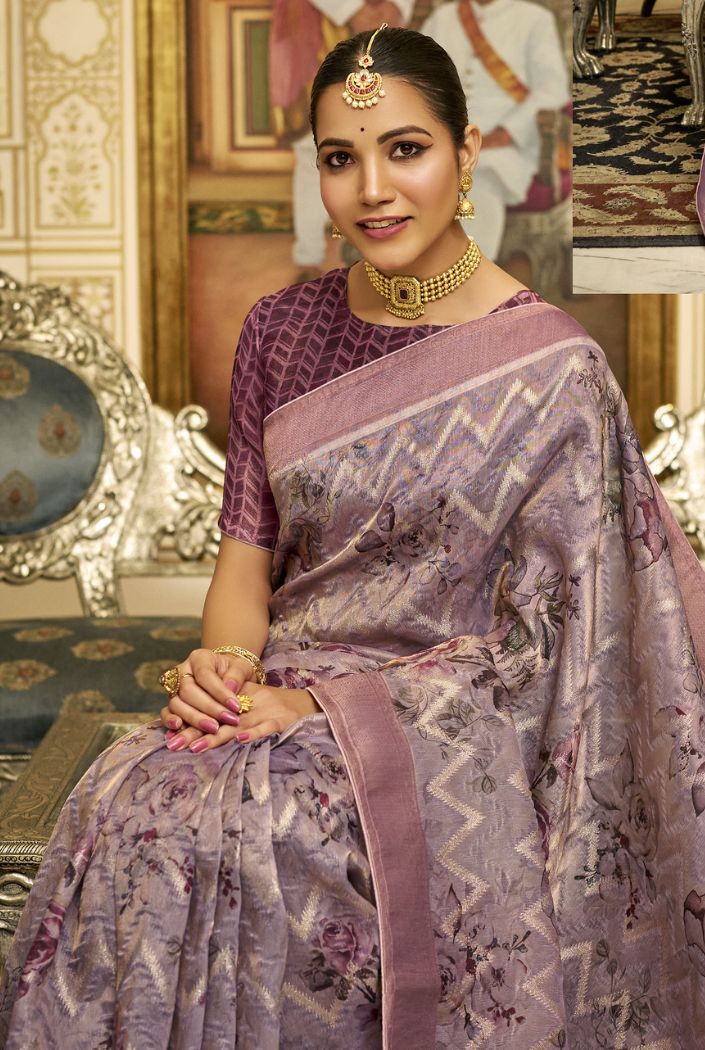 Orchid Pearl Purple Organza Tissue Silk Saree