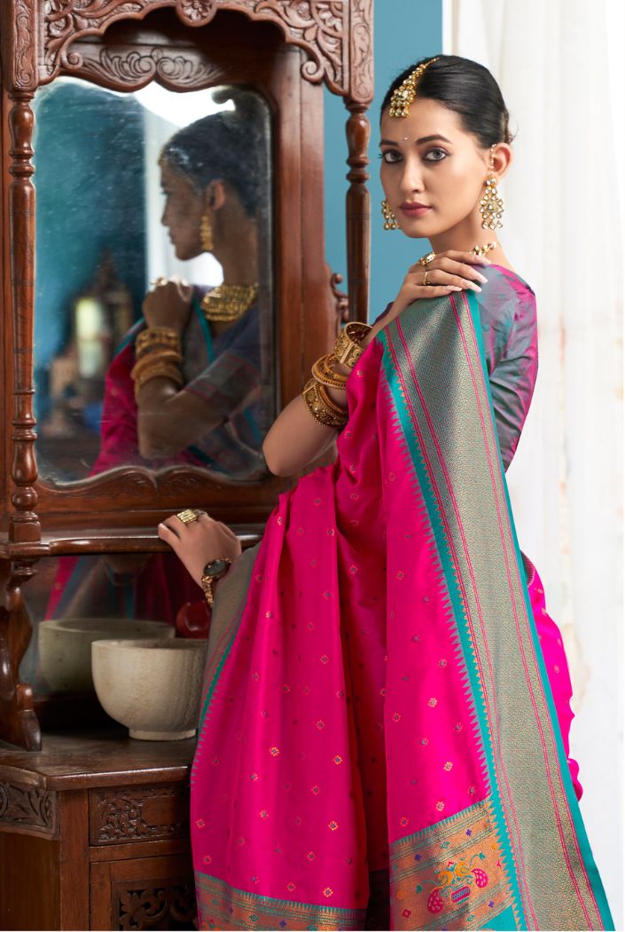 Rose Pink Woven Paithani Silk Saree