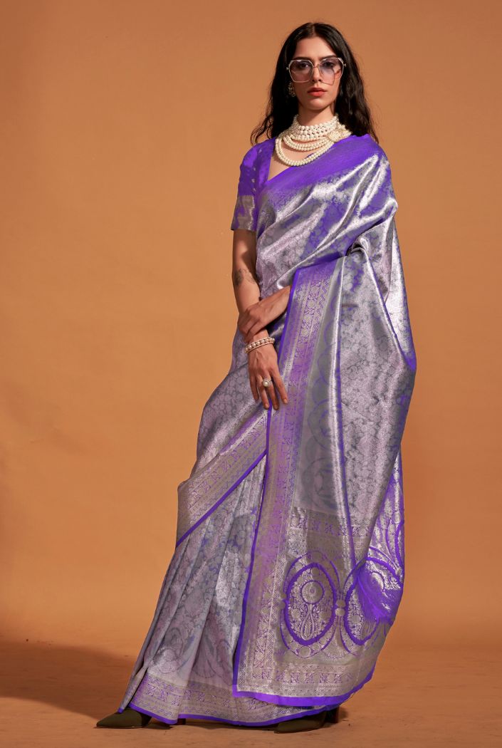 Royal Purple Woven Kanjivaram Silk Saree