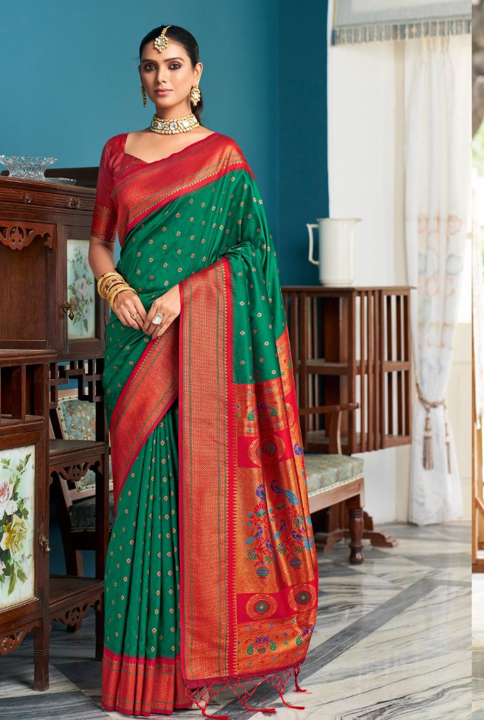 Salem Green Woven Paithani Silk Saree