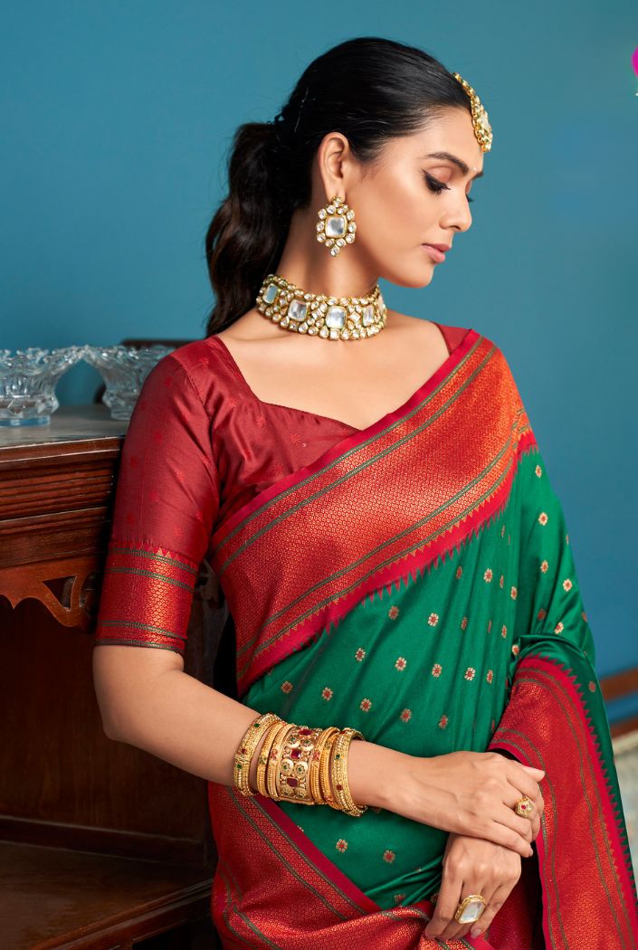 Salem Green Woven Paithani Silk Saree