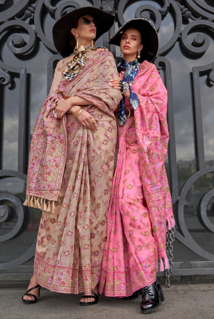 My Pink Organza Handloom Parsi Saree