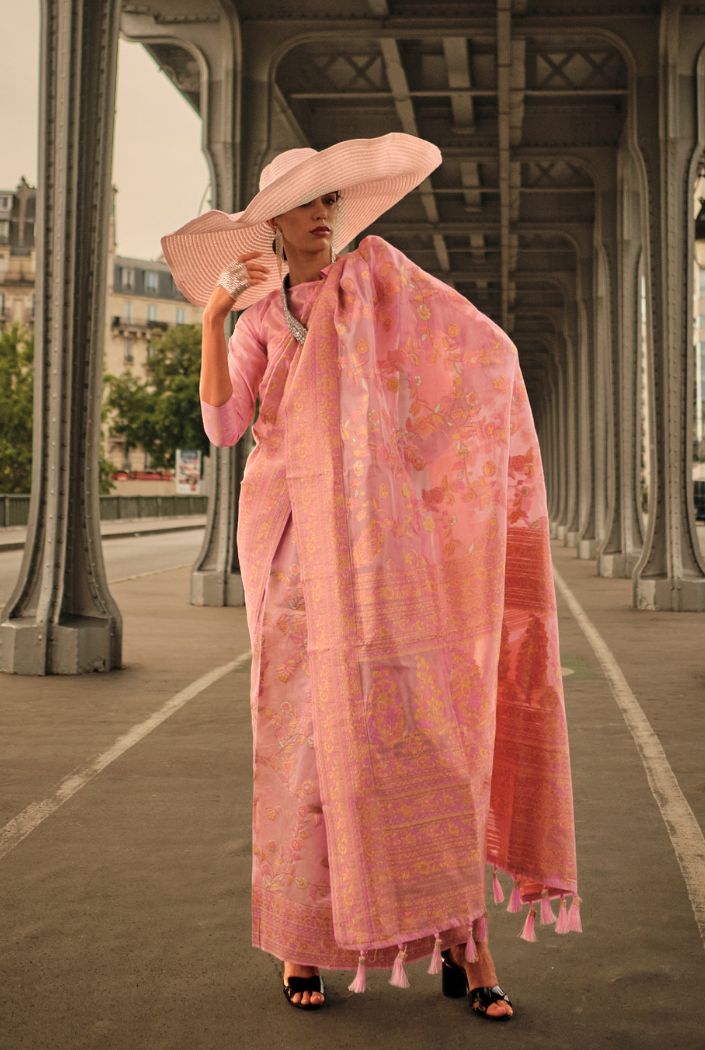 Contessa Pink Kashmiri Organza Handloom Saree