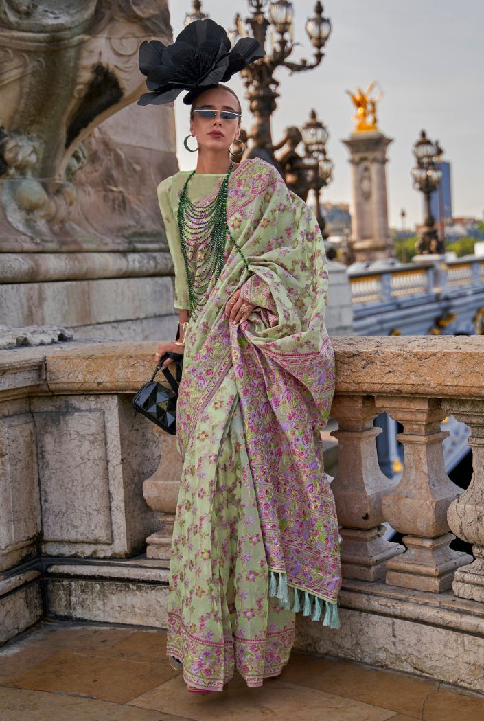 Pista Green Organza Handloom Parsi Saree