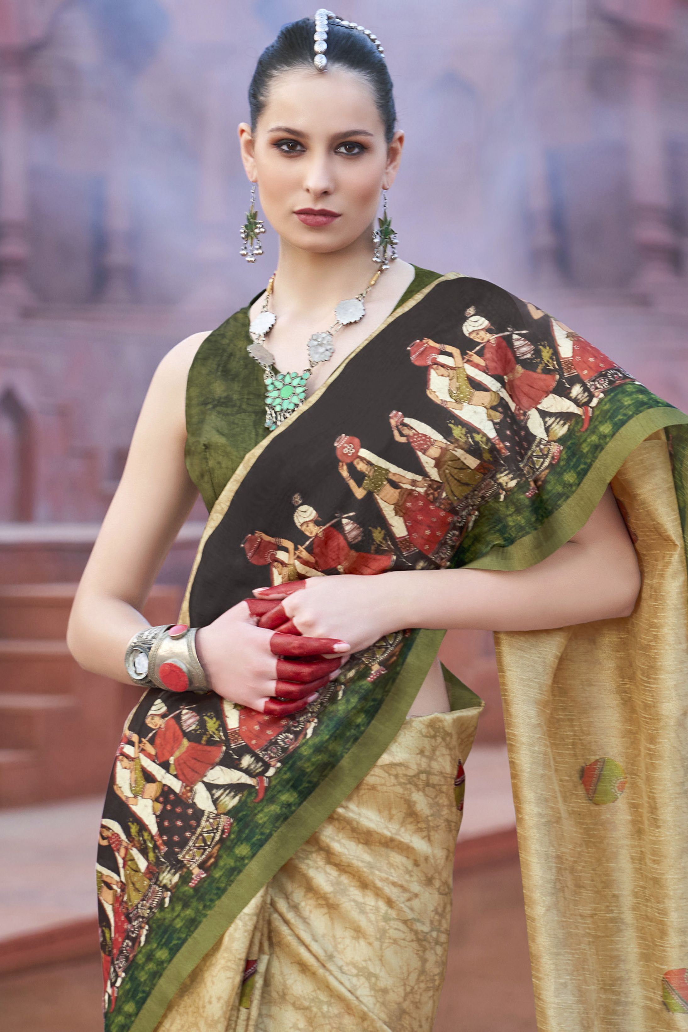 Green Shade Handloom Tussar Silk Saree