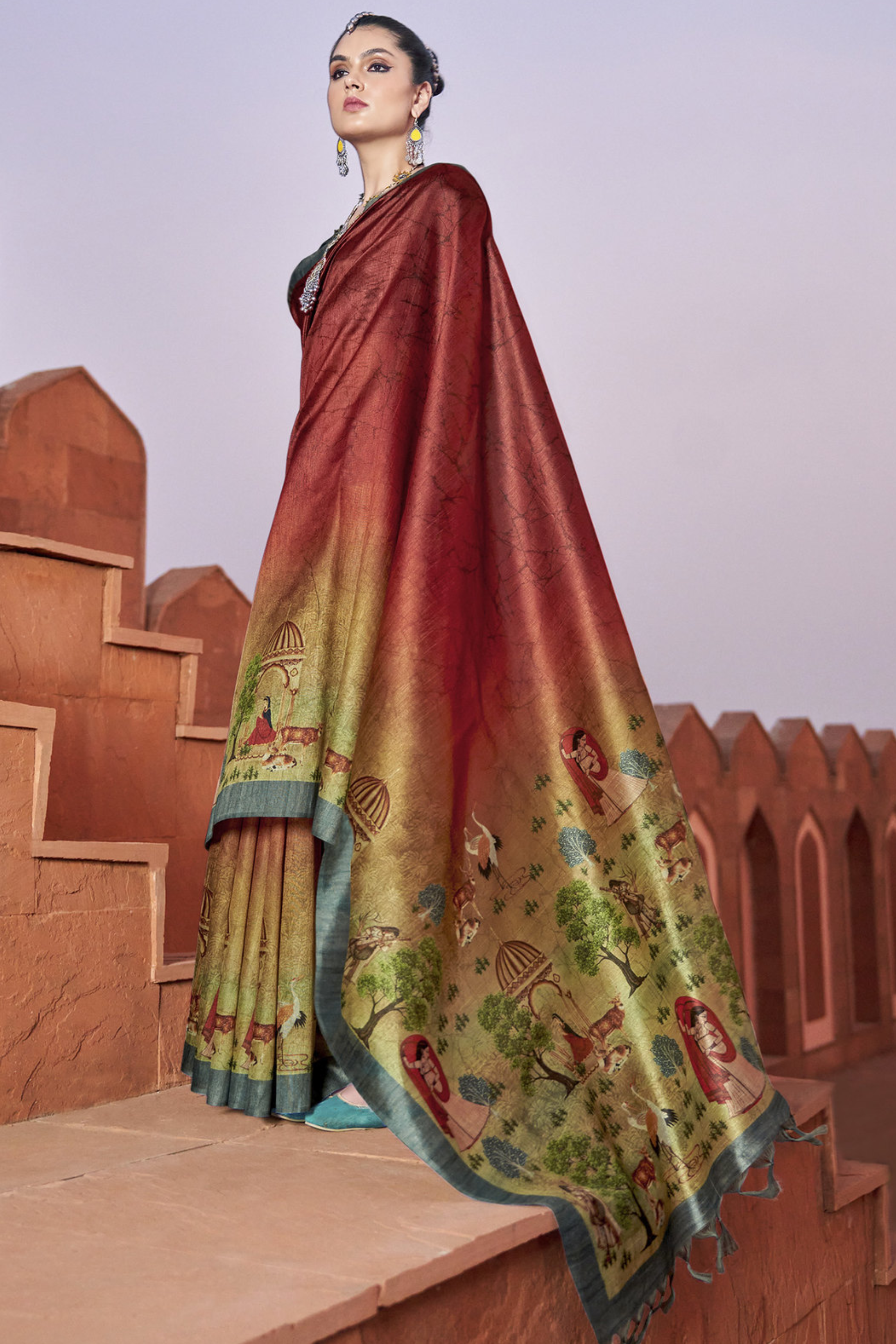 Tamarillo Red Handloom Tussar Silk Saree