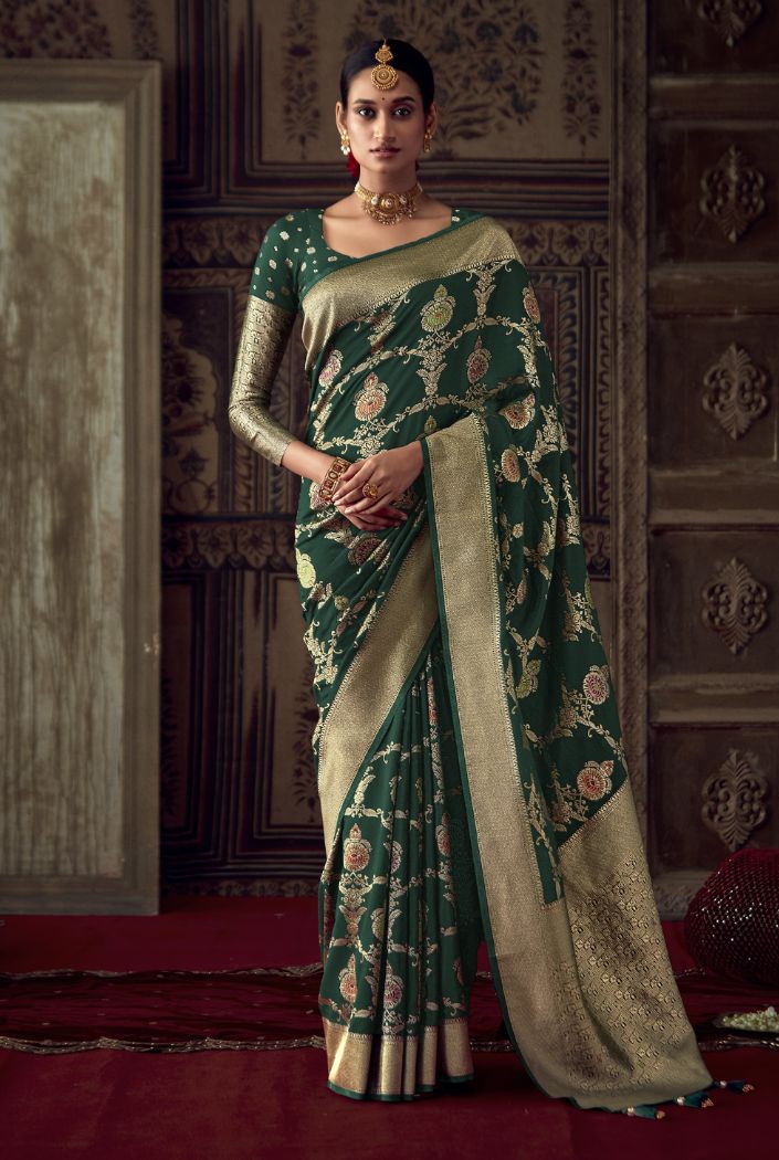 Nandor Green Designer Banarasi Silk Saree