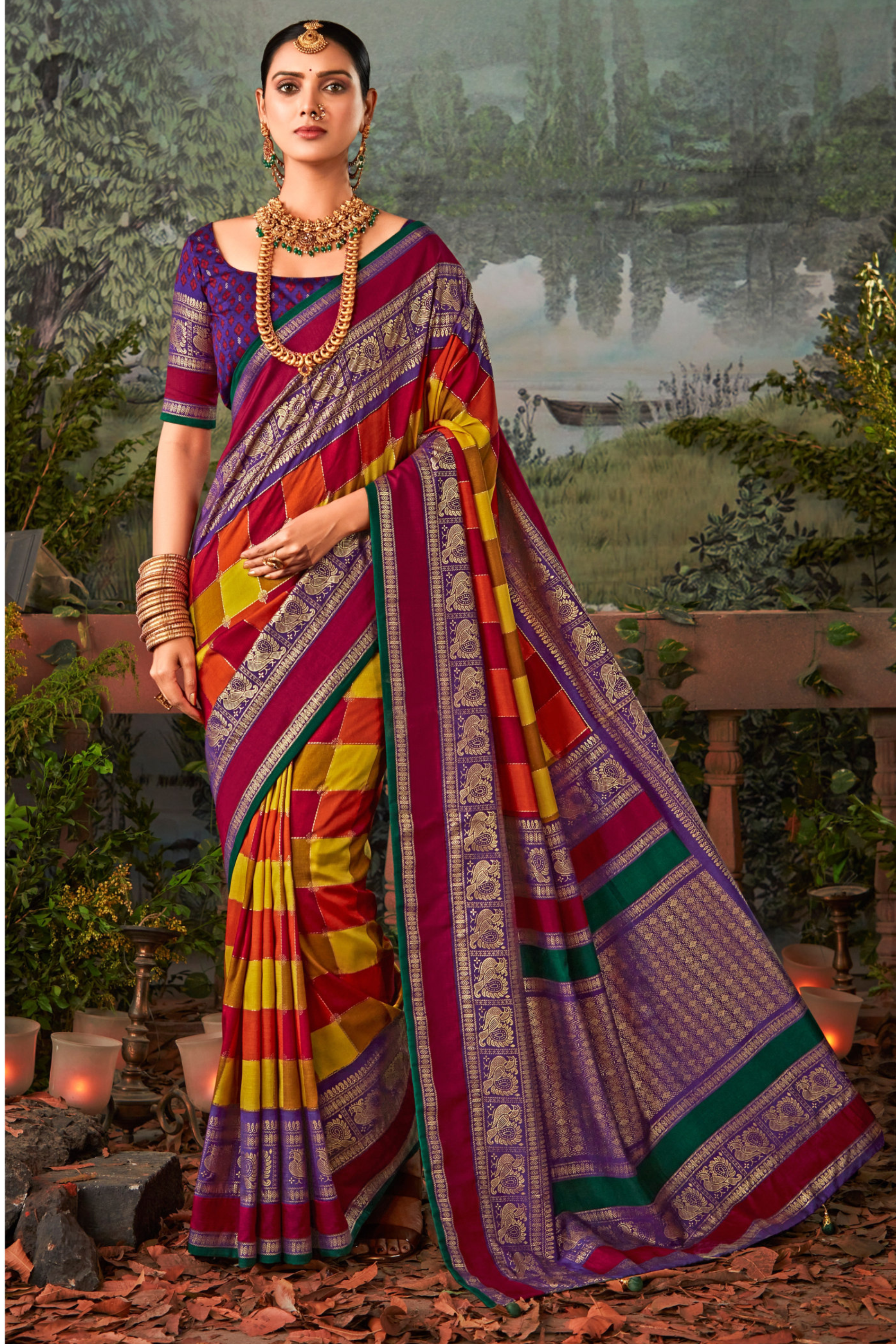 Siren Purple and Maroon Printed Pochampally Ikkat Silk Saree