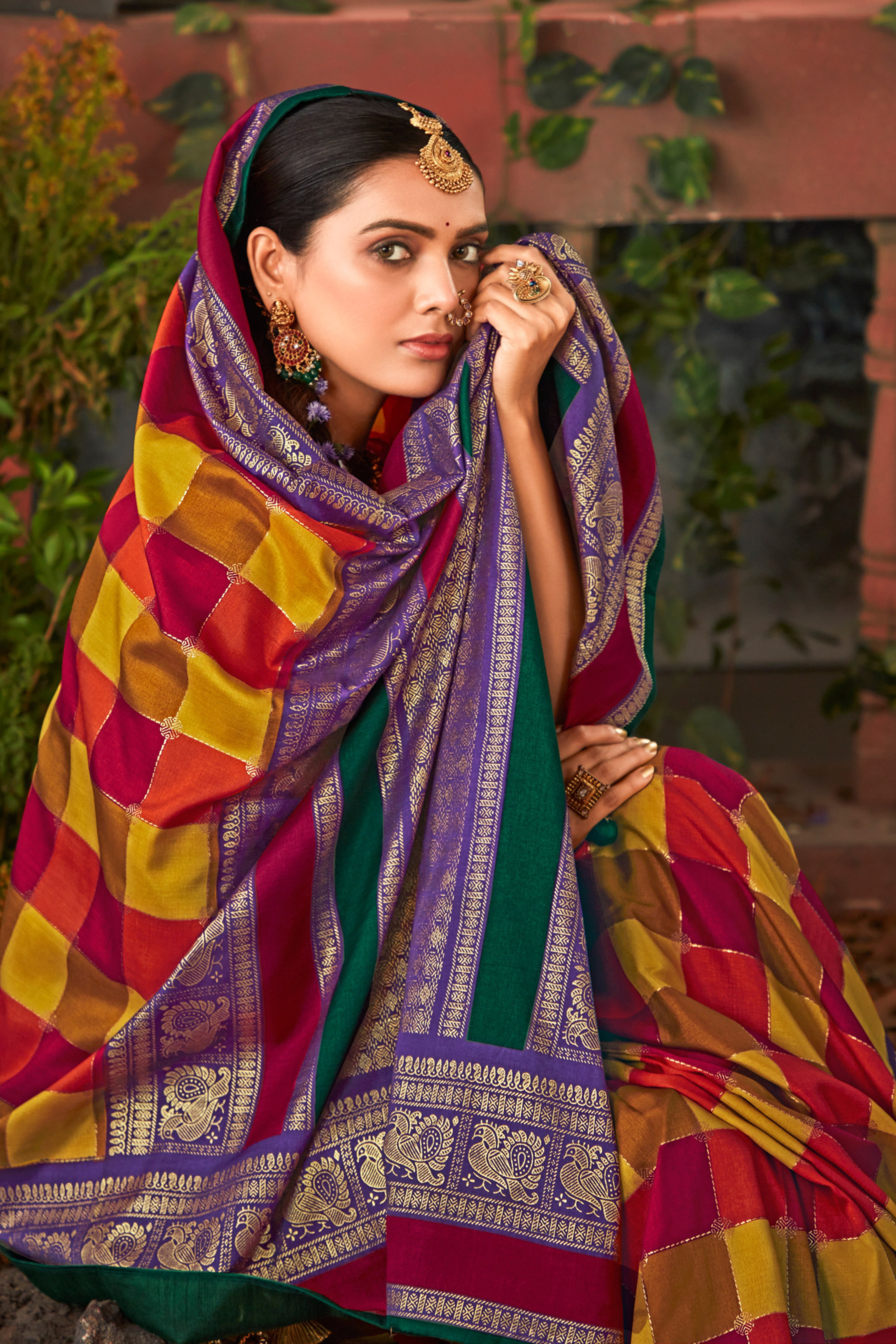 Siren Purple and Maroon Printed Pochampally Ikkat Silk Saree