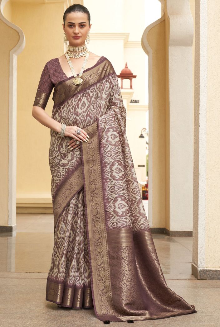 Burnished Brown Digital Printed Tussar Silk Saree