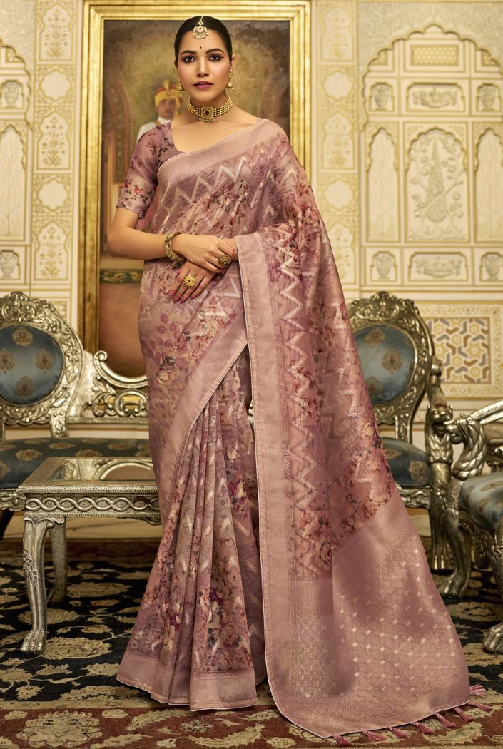 Tumbleweed Brown Organza Tissue Silk Saree