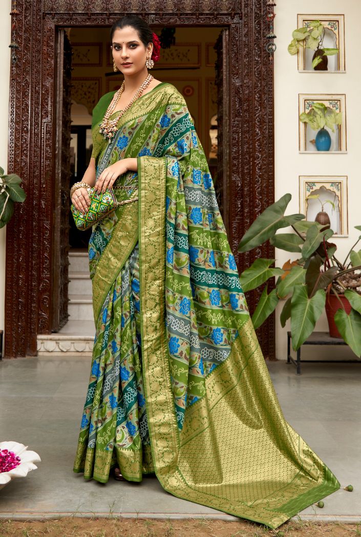 Fern Frond Green Banarasi Patola Silk Saree