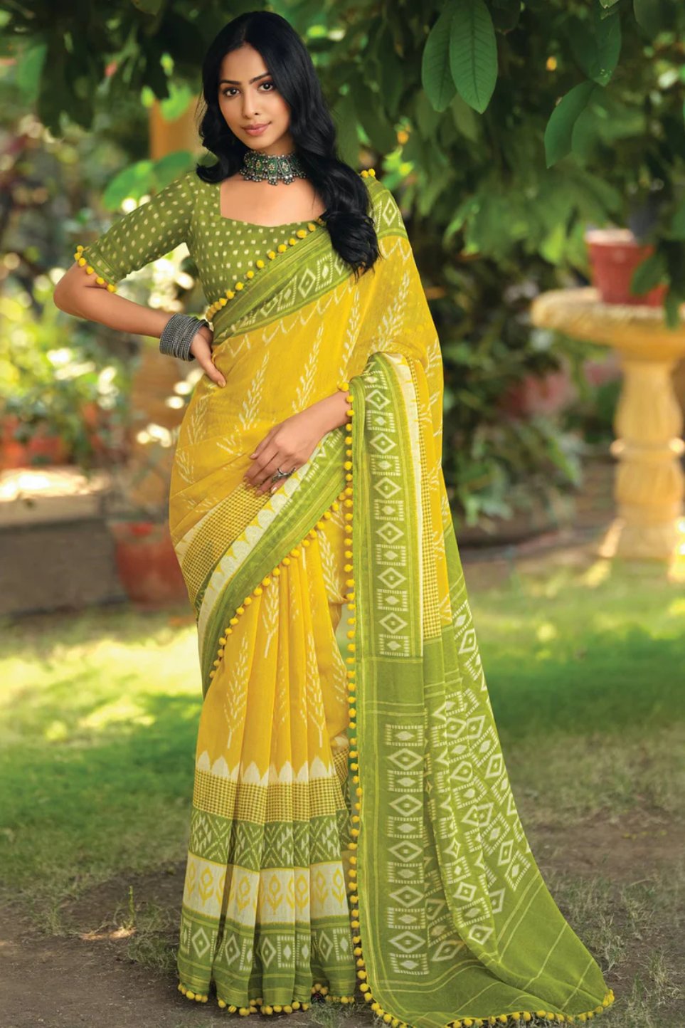 Saffron Yellow Mul Mul Cotton Saree