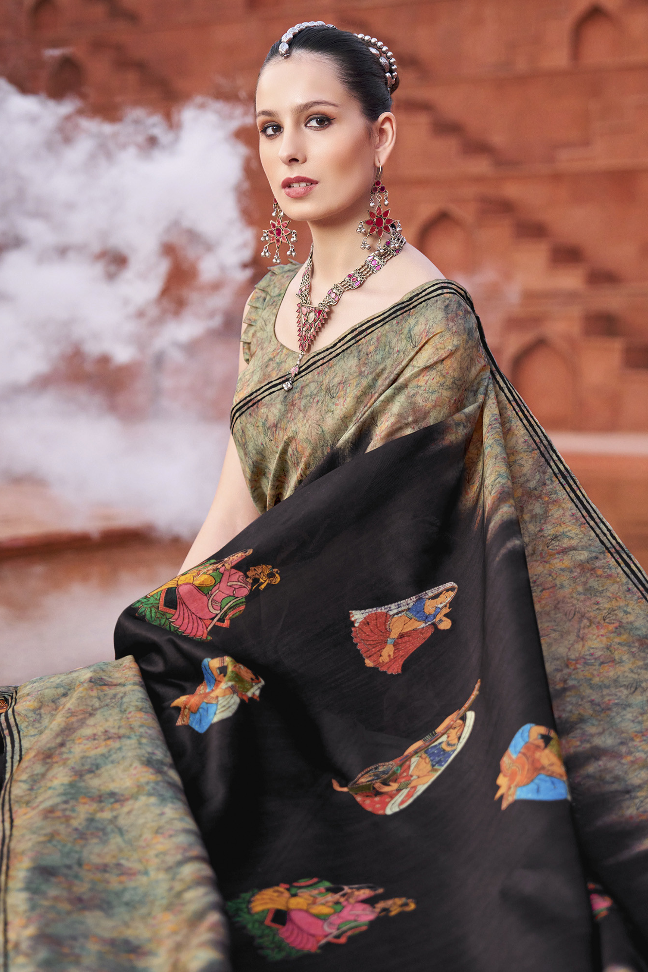 Cod Black Handloom Tussar Silk Saree