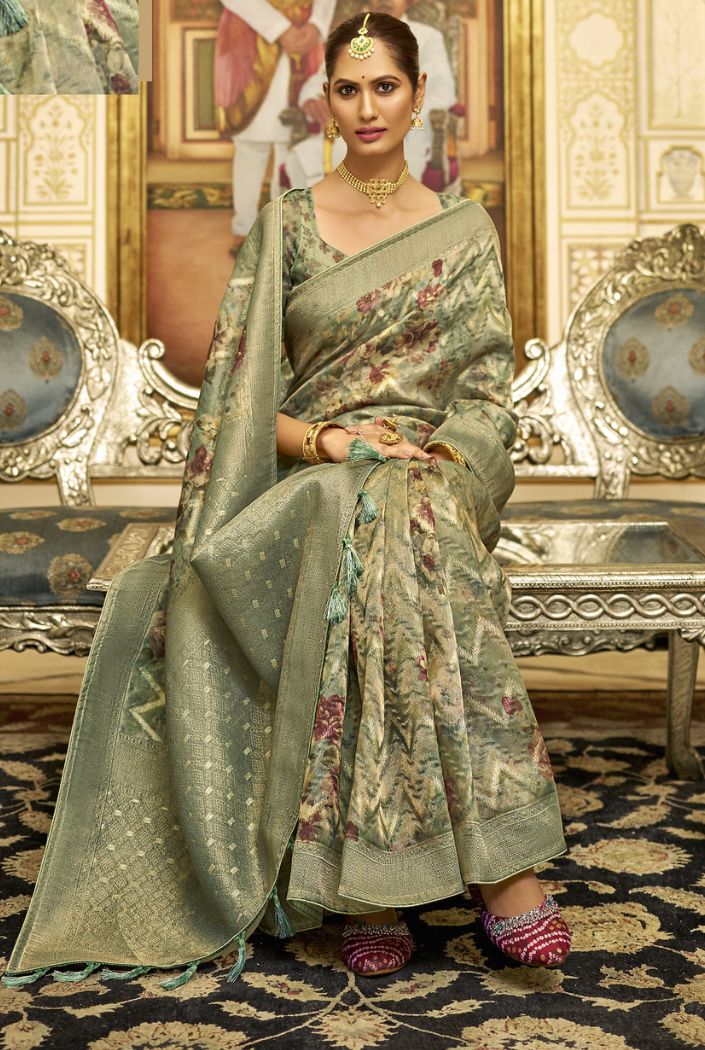 Clay Creek Green Organza Tissue Silk Saree