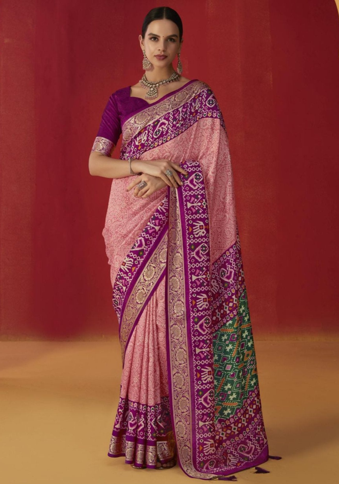 Shilo Pink Printed Tussar Silk Saree