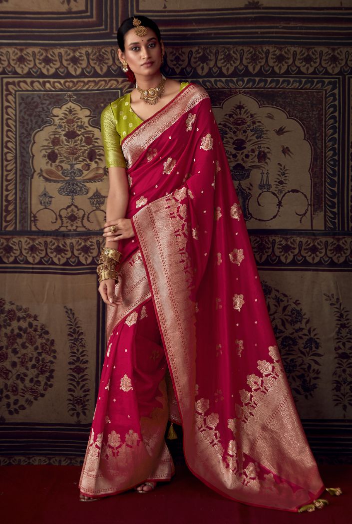 Paprika Red Designer Banarasi Silk Saree