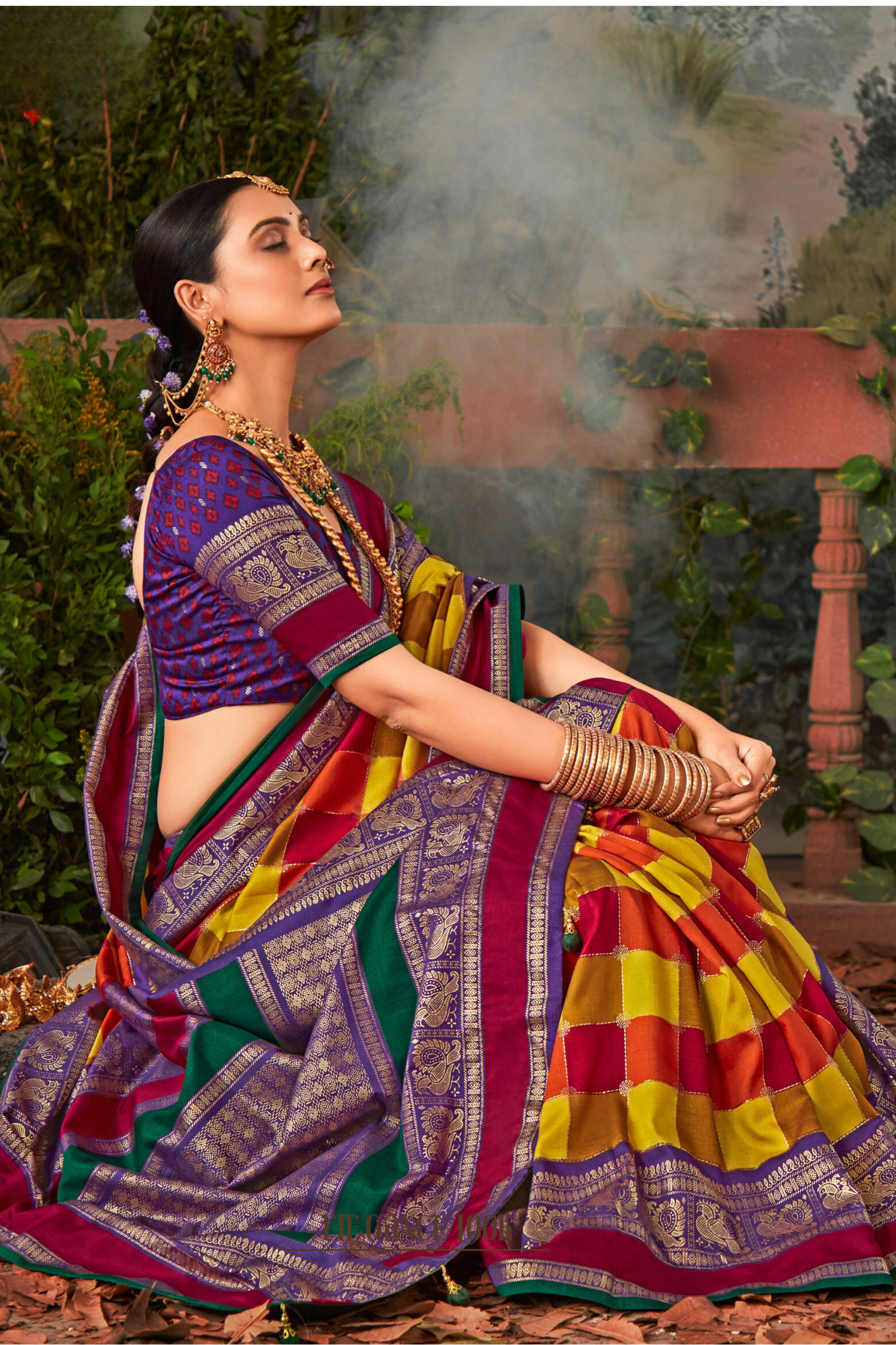 Siren Purple and Maroon Printed Pochampally Ikkat Silk Saree