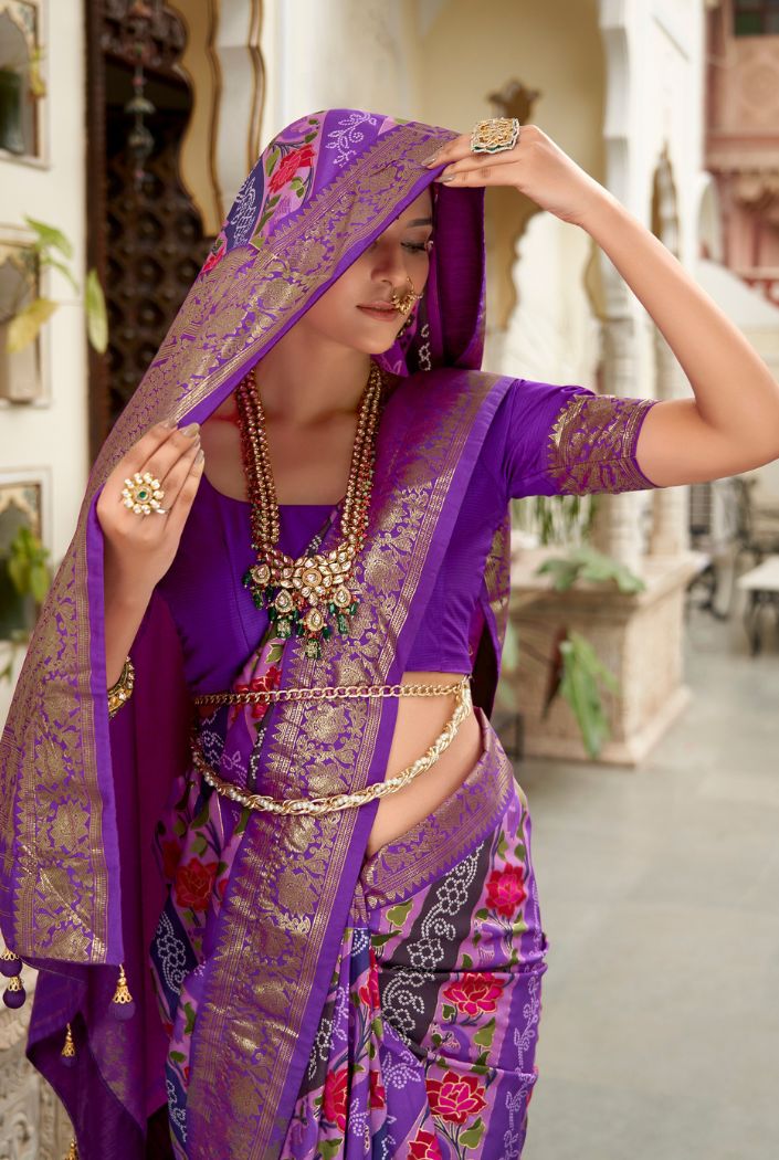 Seance Purple Banarasi Patola Silk Saree