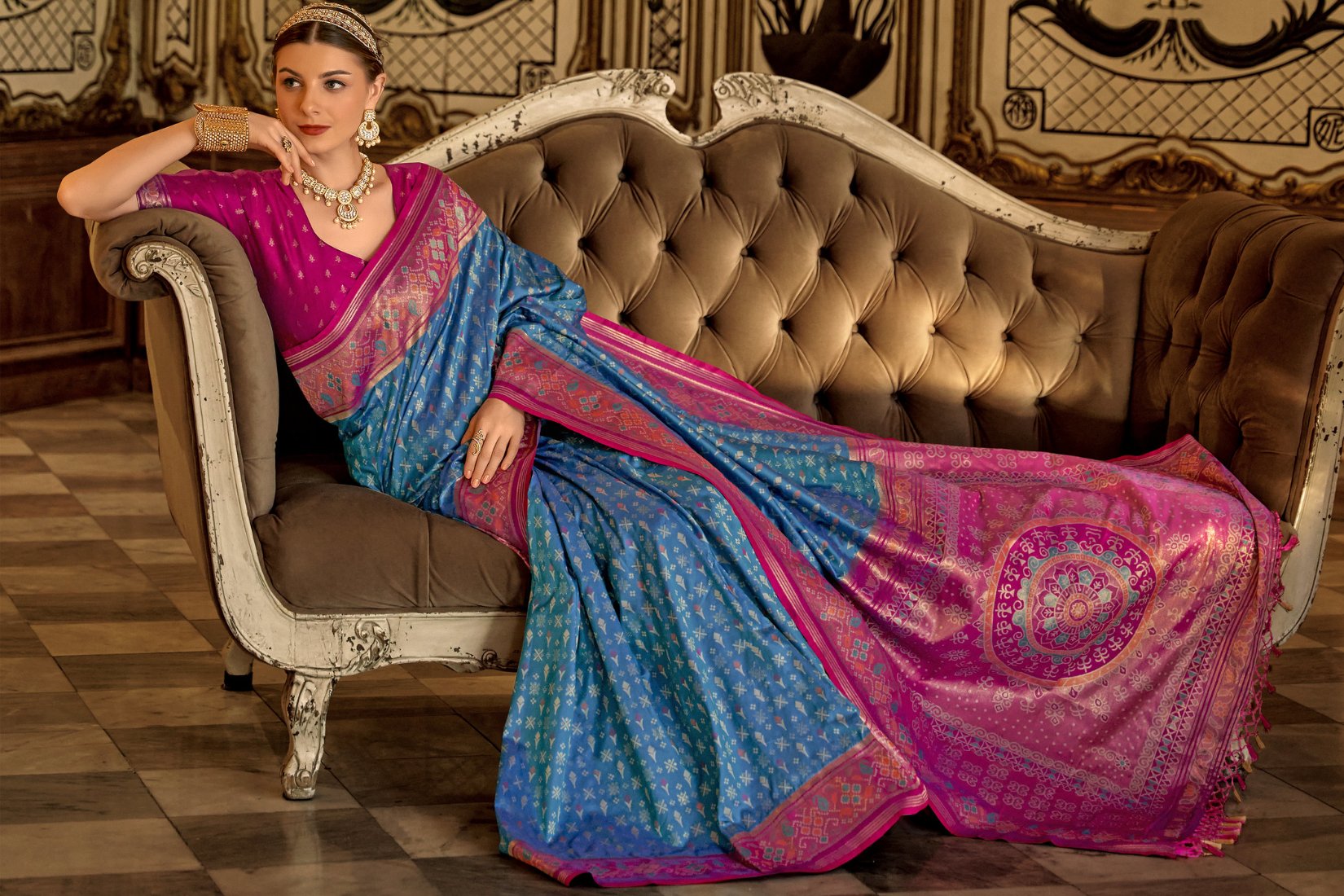 Oracle Blue Woven Patola Silk Saree