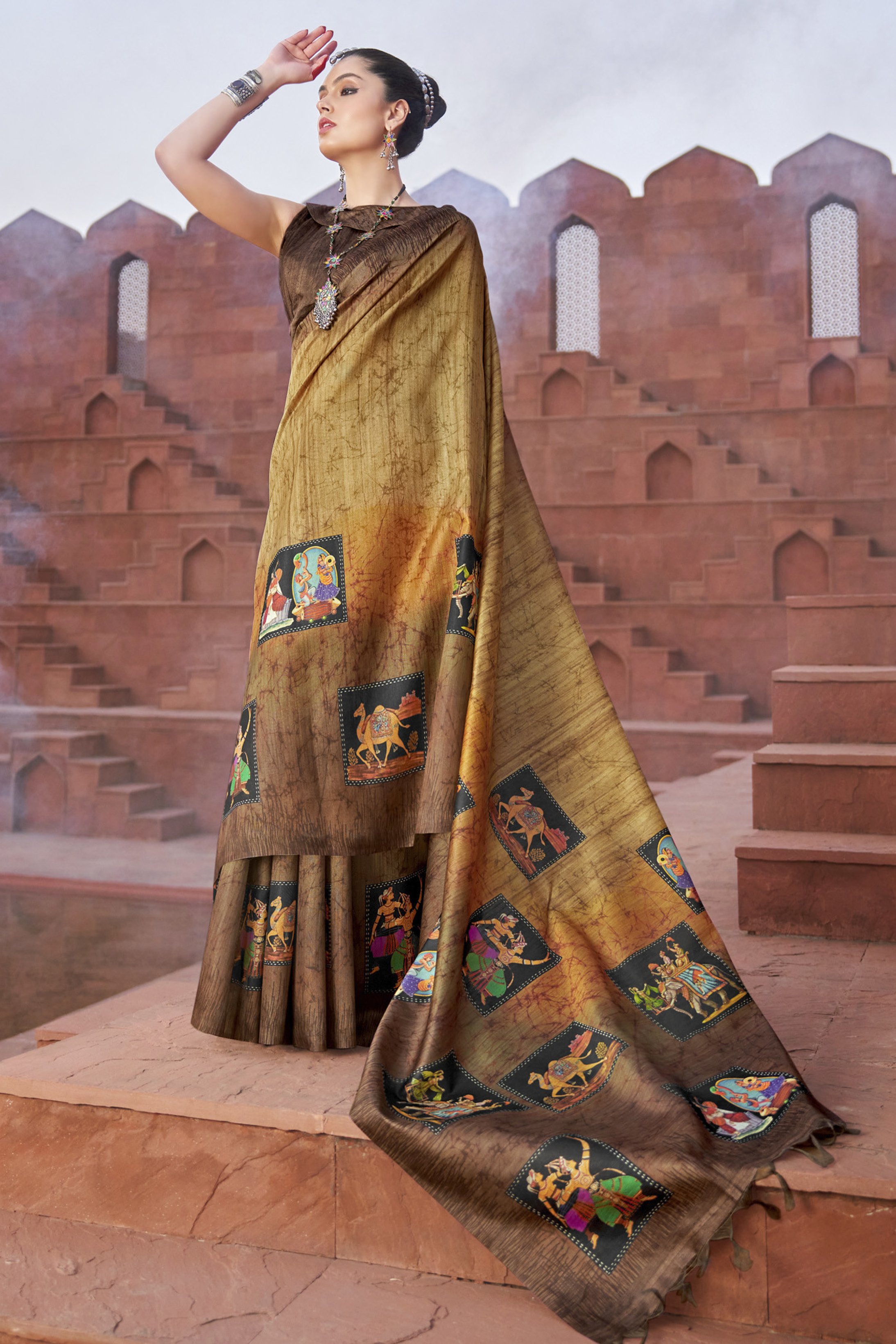 Driftwood Yellow Handloom Tussar Silk Saree