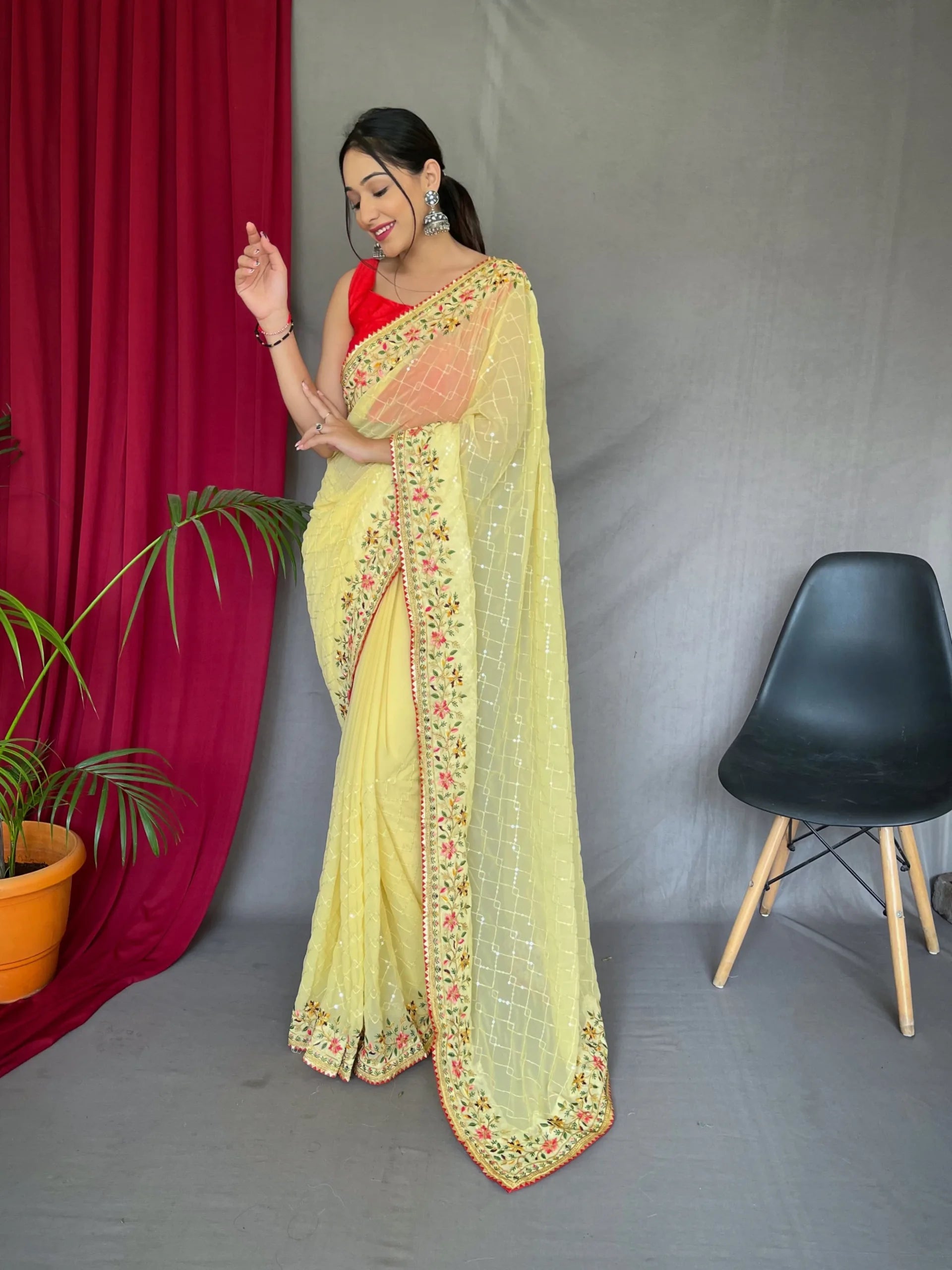 Pure Georgette sarees Saree With Beautiful Border - Mira Fashion