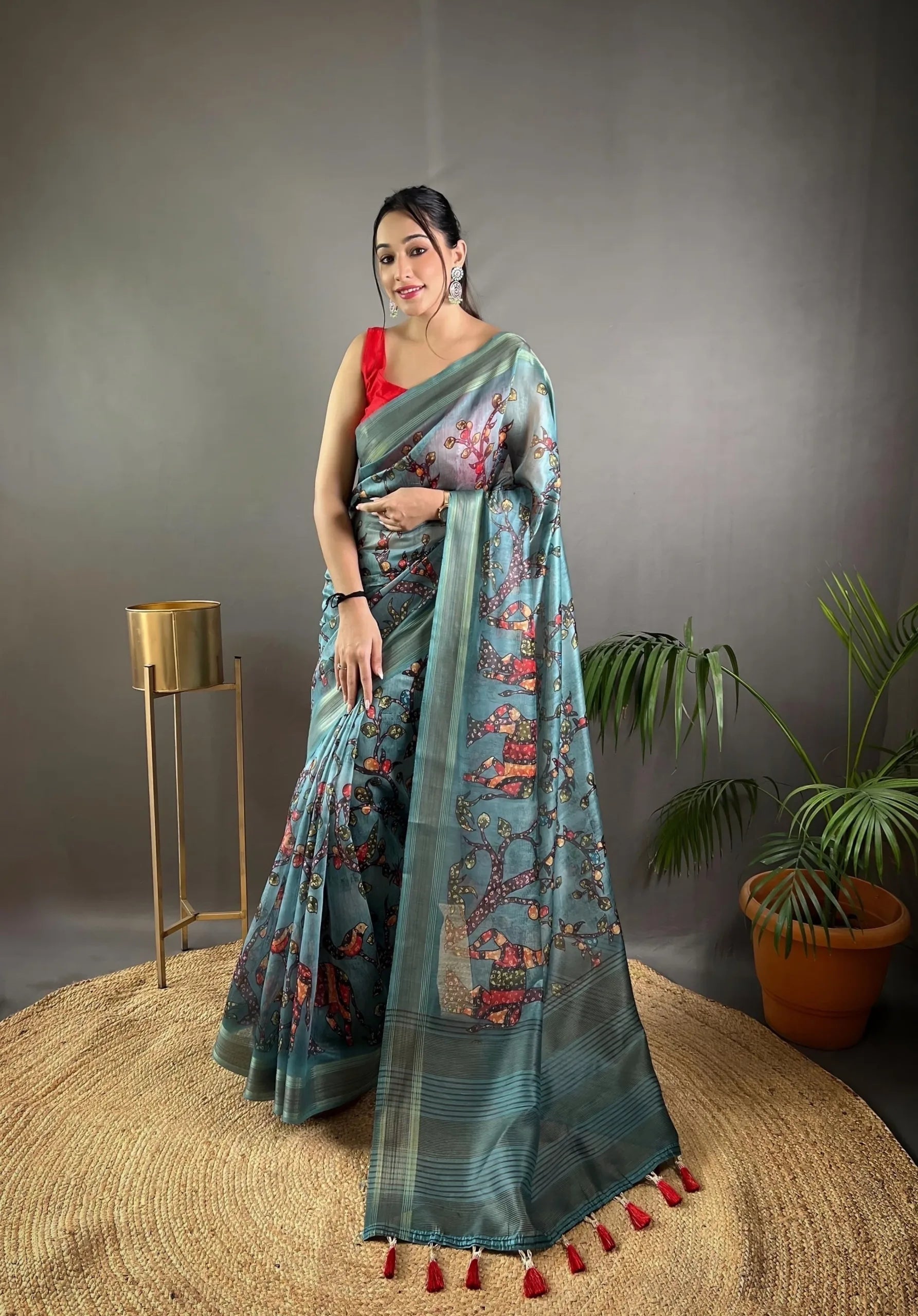 Soft Kashmiri Pashmina Silk Saree With Kalamkari Digital Print - Mira Fashion