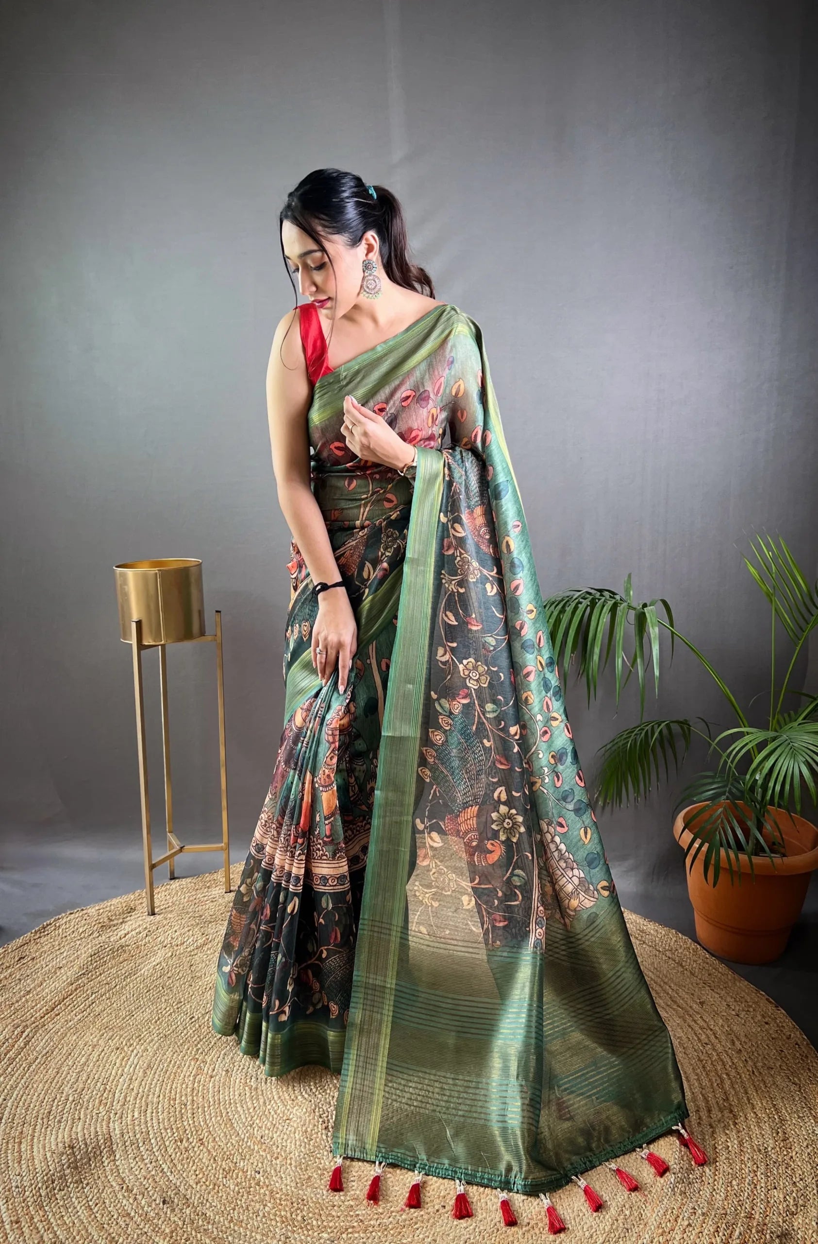 Soft Kashmiri Pashmina Silk Saree With Kalamkari Digital Print - Mira Fashion