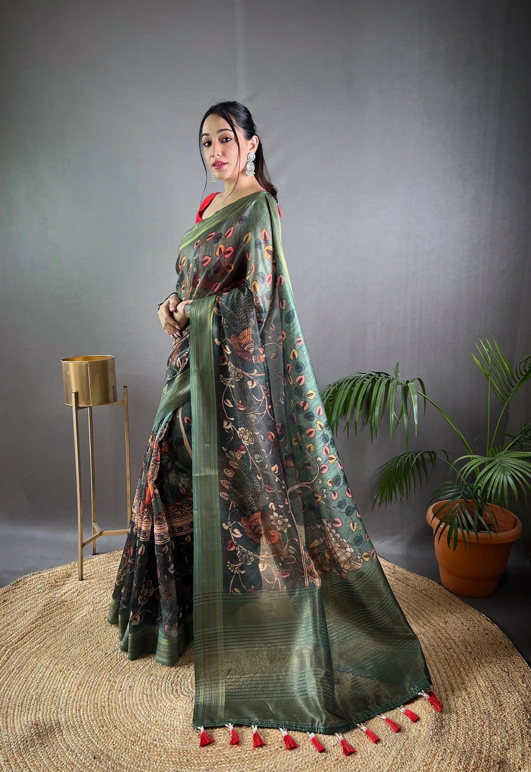 Soft Kashmiri Pashmina Silk Saree With Kalamkari Digital Print - Mira Fashion