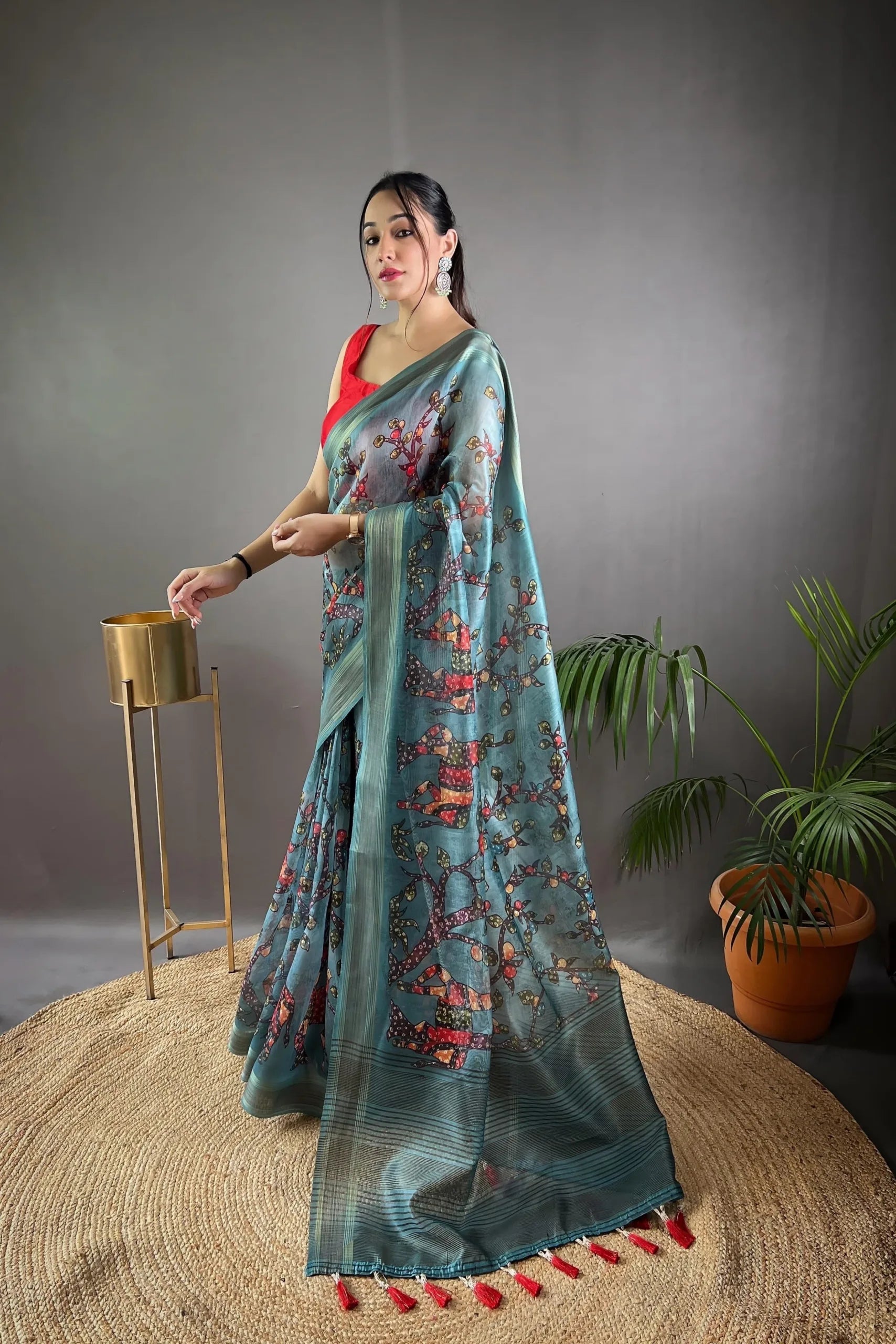 Soft Kashmiri Pashmina Silk Saree With Kalamkari Digital Print - Mira Fashion