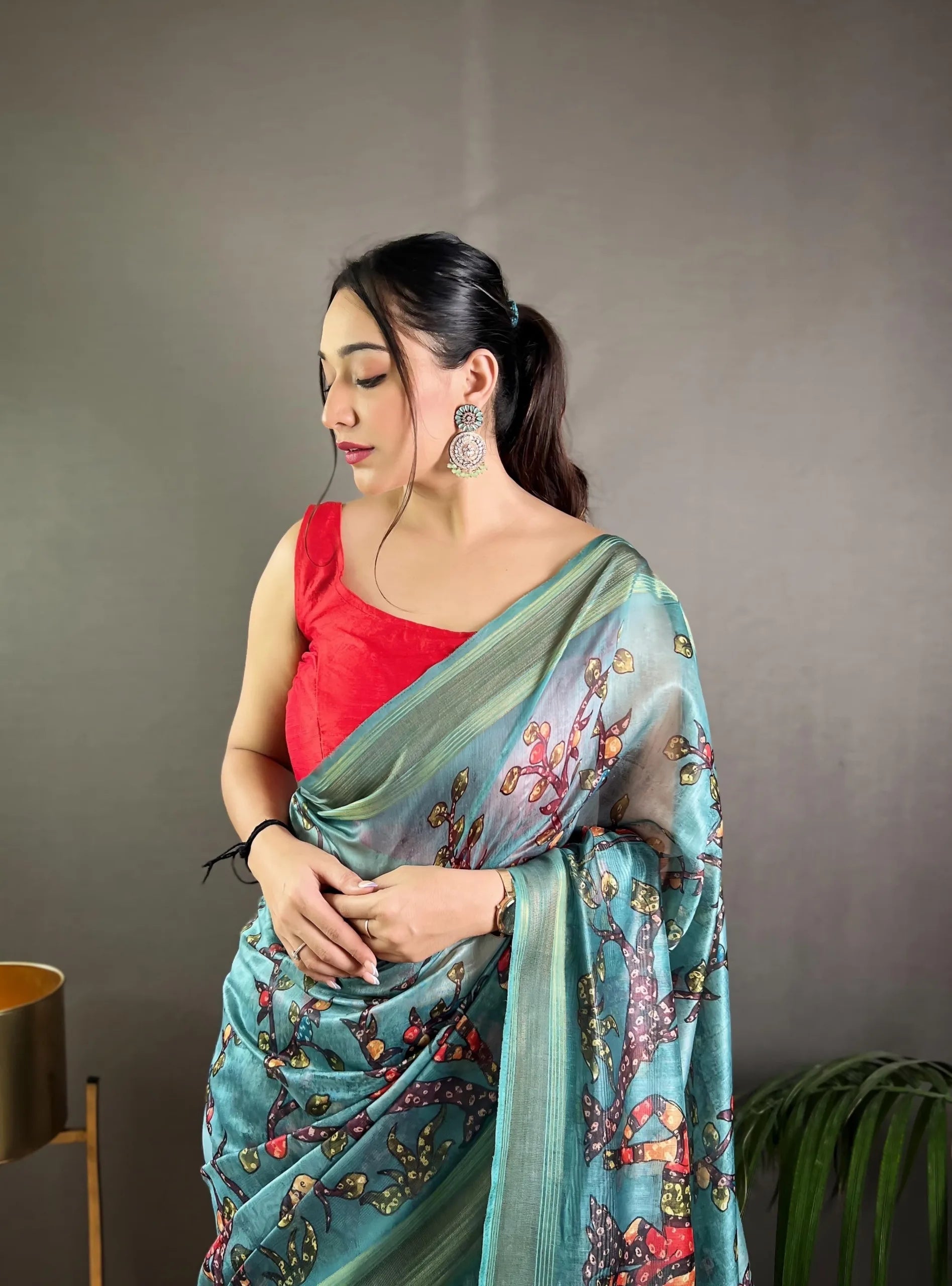 Soft Kashmiri Pashmina Silk Saree With Kalamkari Digital Print - Mira Fashion