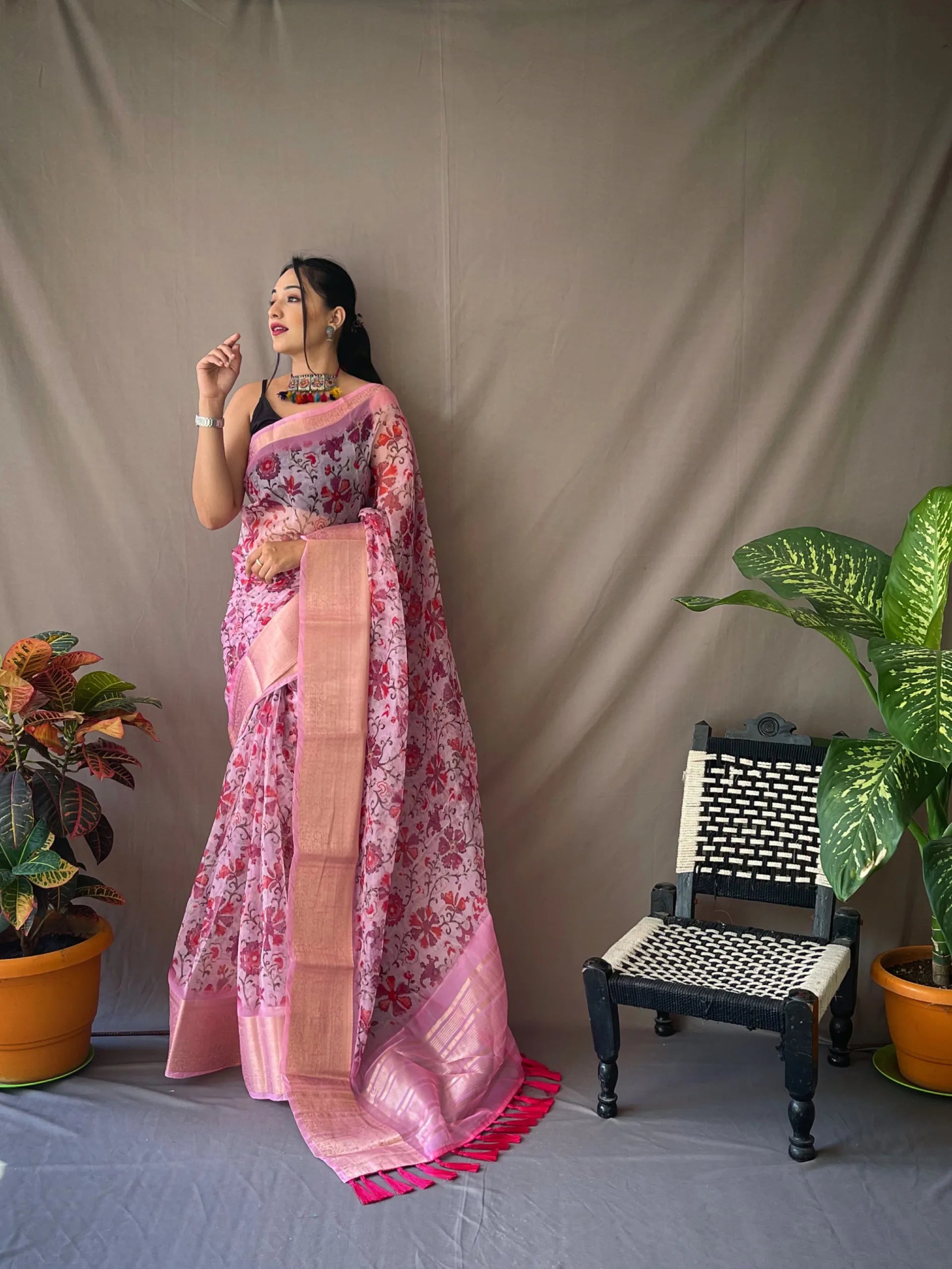 Pure Organza Saree With Kalamkari Prints - Mira Fashion