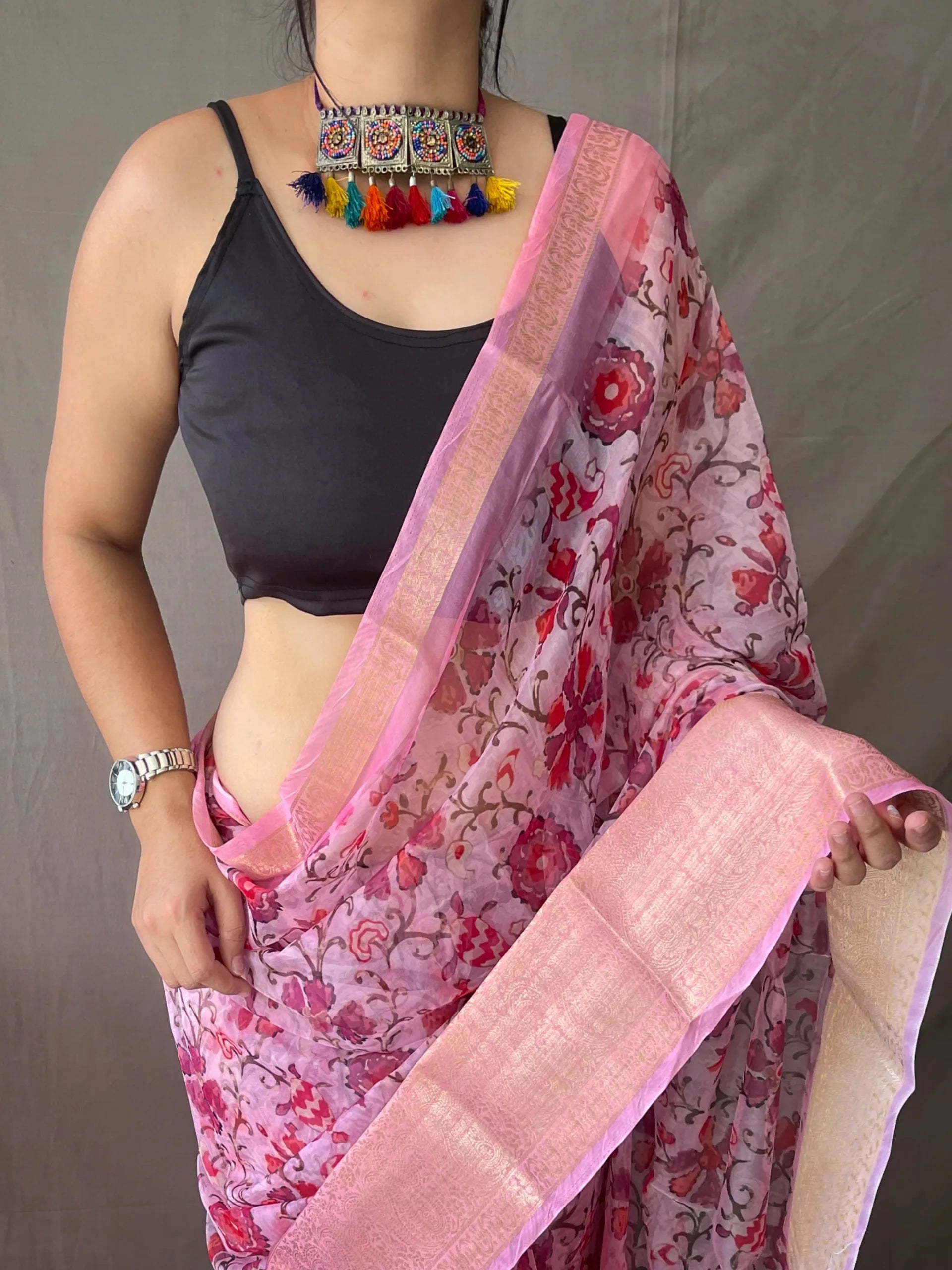 Pure Organza Saree With Kalamkari Prints - Mira Fashion