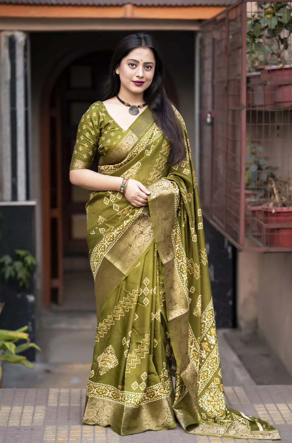 Soft Cotton Bhandani Batik Saree - Mira Fashion