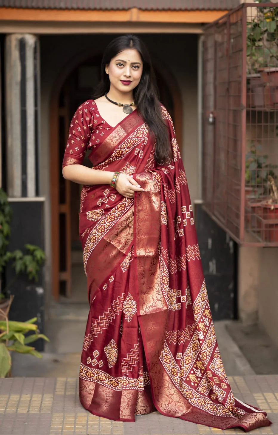 Soft Cotton Bhandani Batik Saree - Mira Fashion