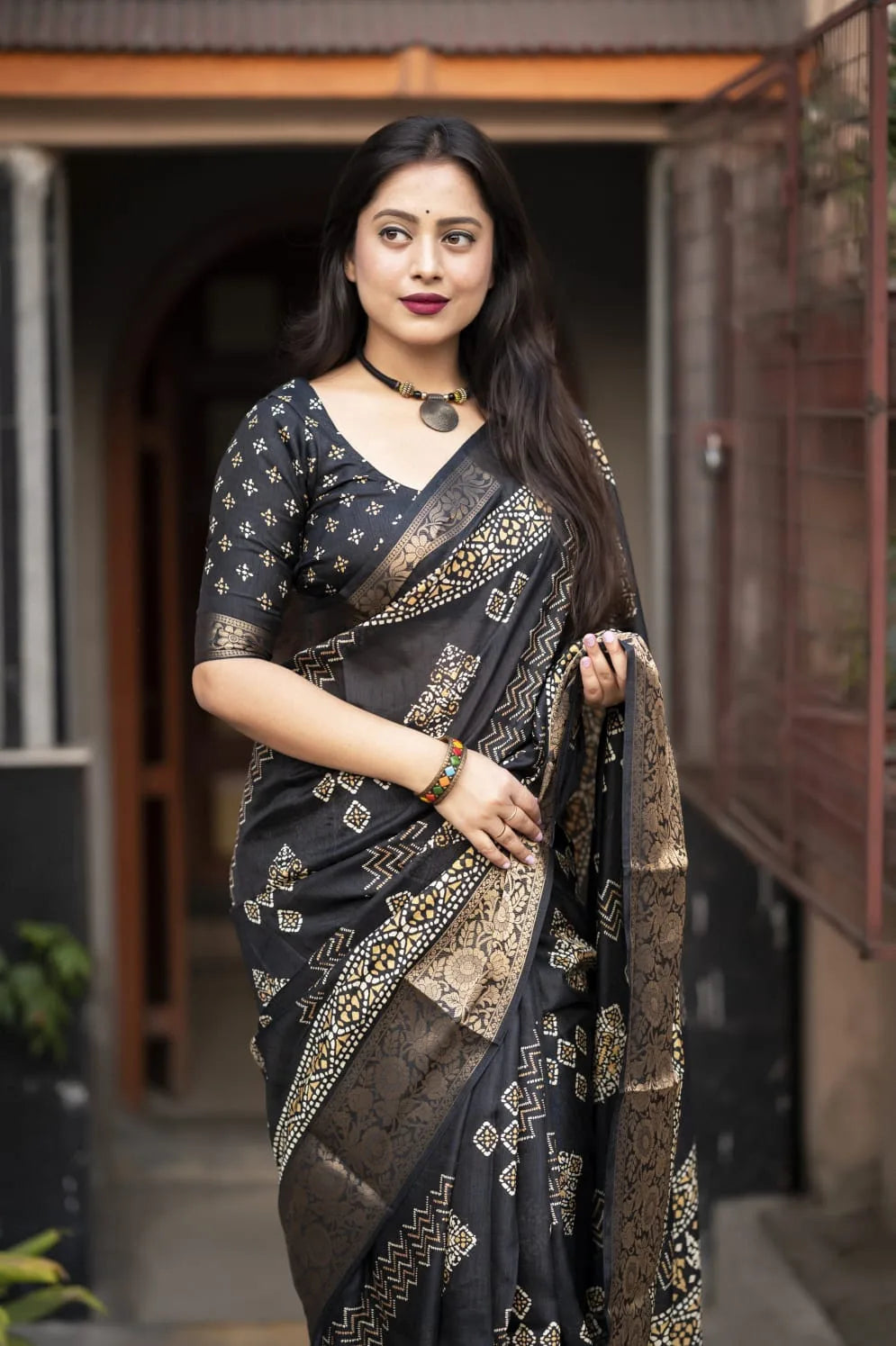 Soft Cotton Bhandani Batik Saree - Mira Fashion