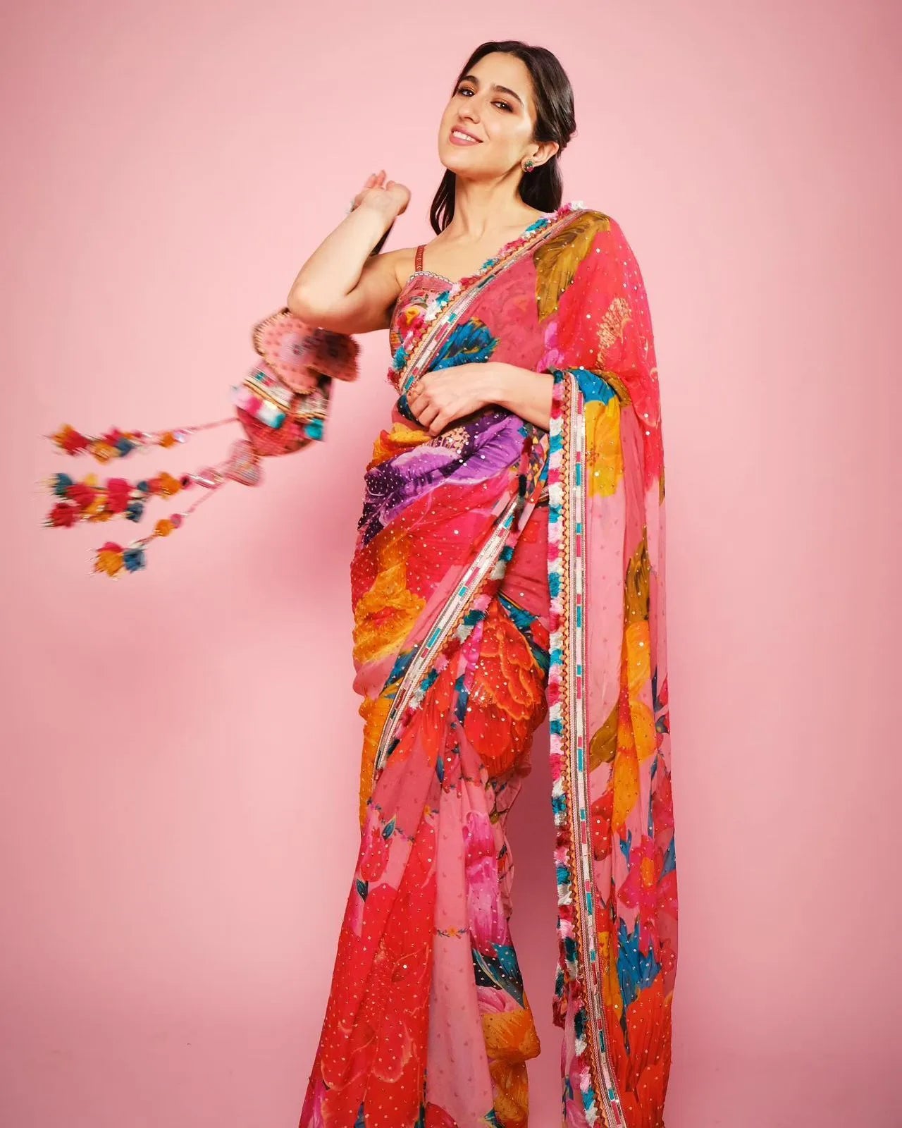 Pure Jimmy Organza Digital Printed Saree With Embroidery Lace Border - Mira Fashion