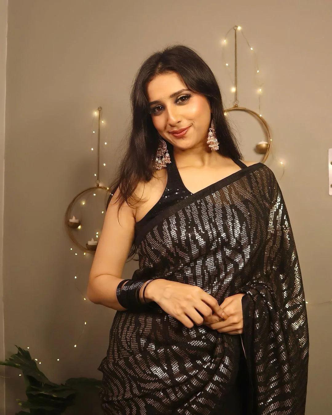 Black Bollywood Sequence Georgette Saree - Mira Fashion