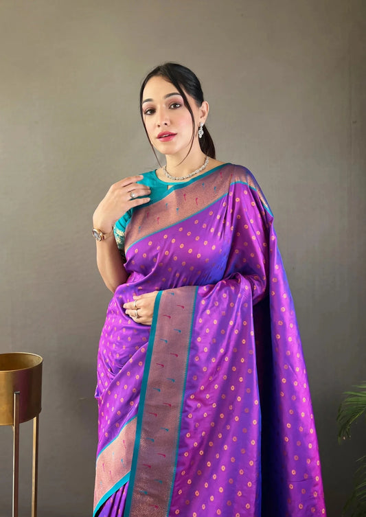 Pure Paithani silk saree With Rich Weaved Pallu - Mira Fashion